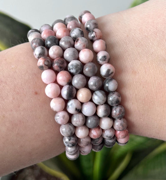 Beautiful Pink Zebra Jasper Beaded Bracelets 6mm
