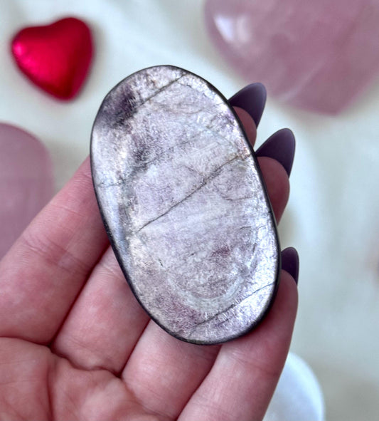 Beautiful Gem Lepidolite Palm Stone | Flashy Lepidolite Worry Stone