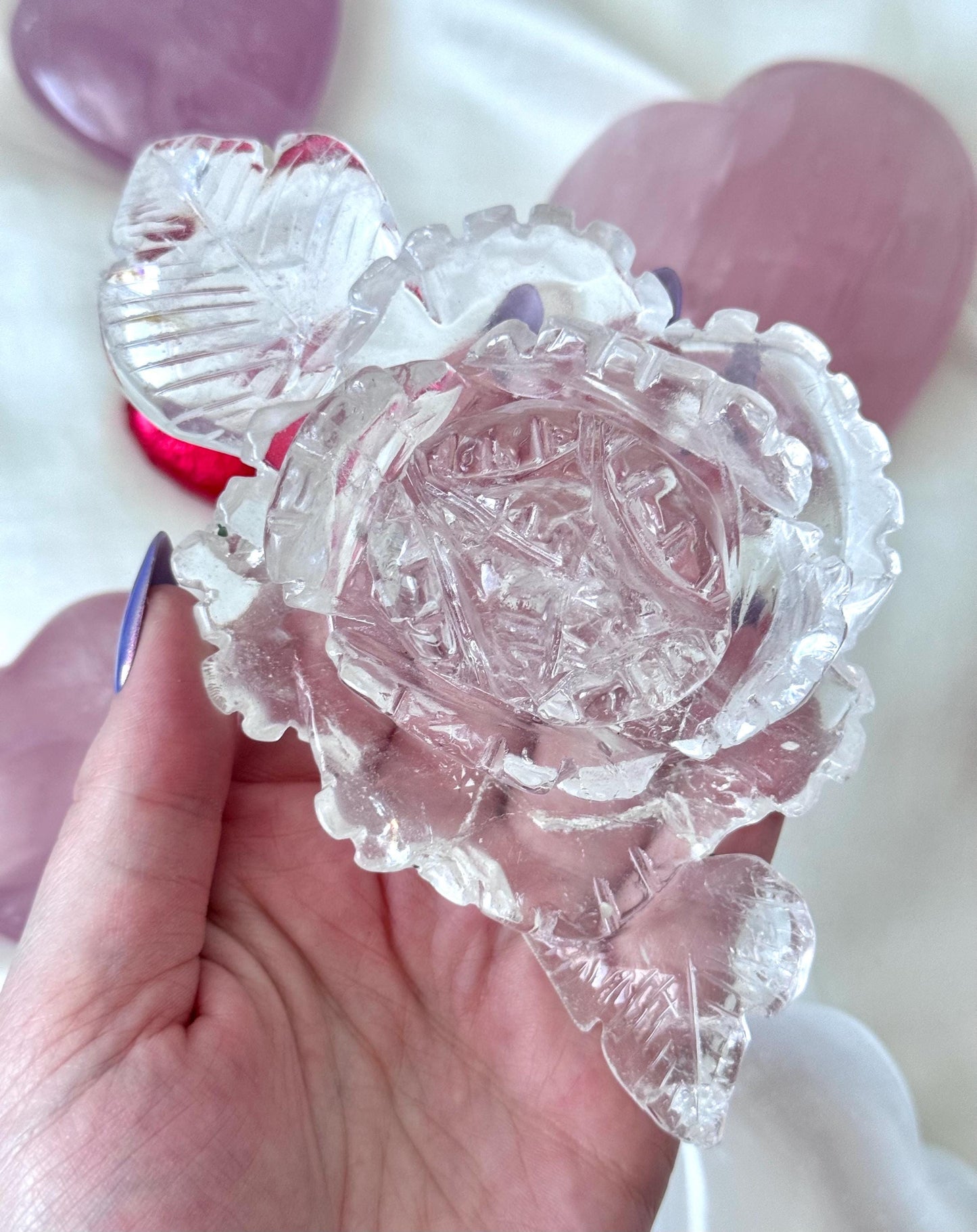 Gorgeous High Quality Clear Quartz Rose Carving | Clear Quartz Flower