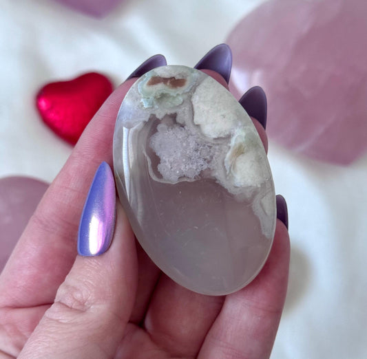 Beautiful Flower Agate Palm Stone | Flower Agate Worry Stone