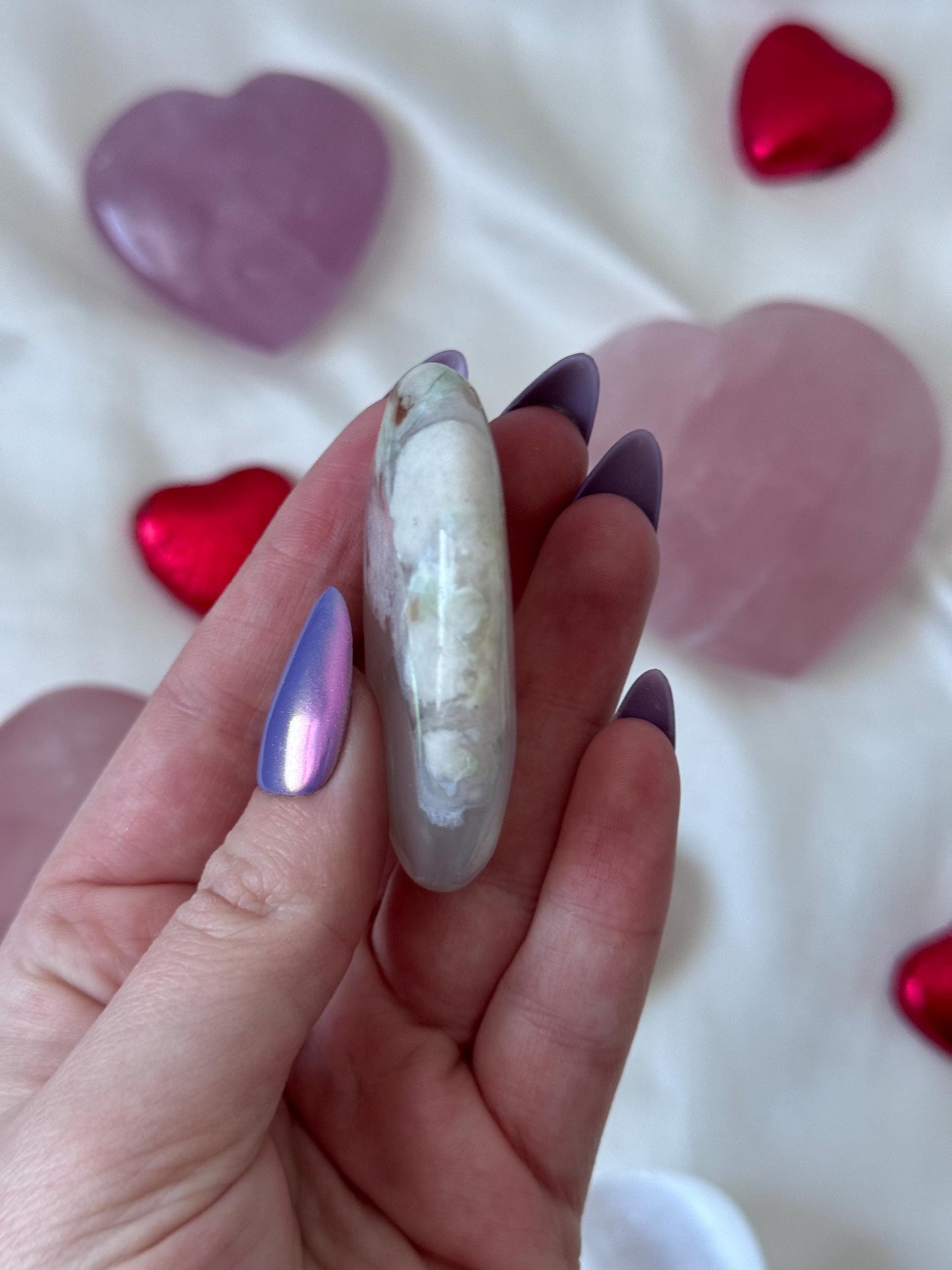 Beautiful Flower Agate Palm Stone | Flower Agate Worry Stone