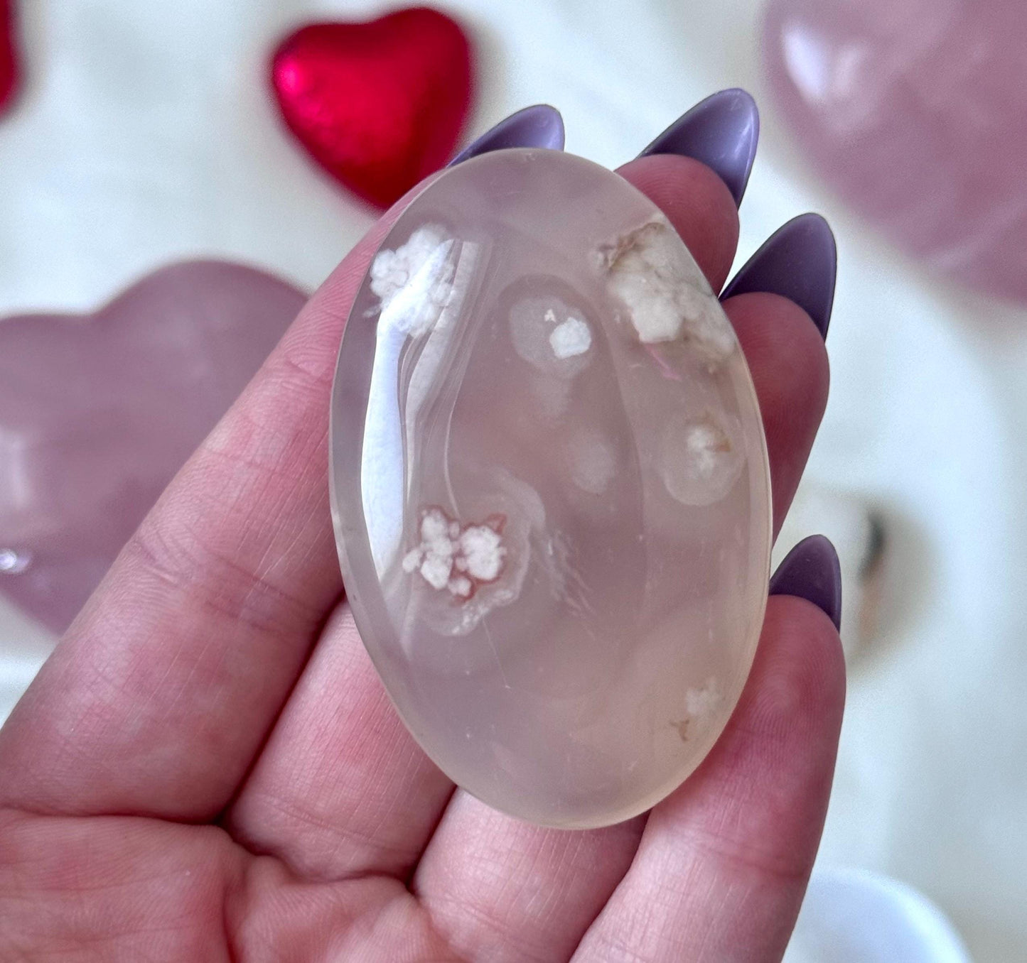 Beautiful Flower Agate Palm Stone | Flower Agate Worry Stone