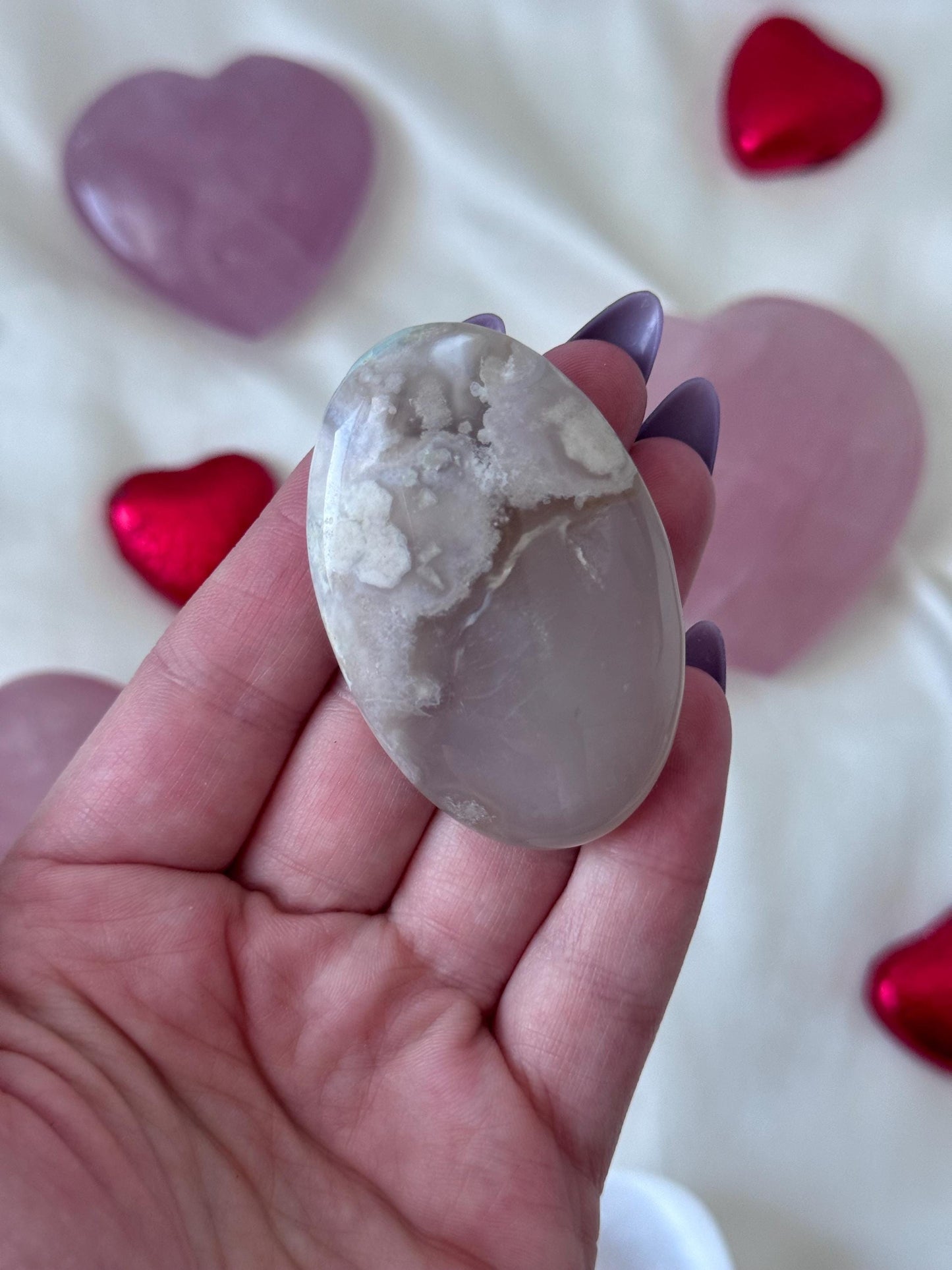 Beautiful Flower Agate Palm Stone | Flower Agate Worry Stone