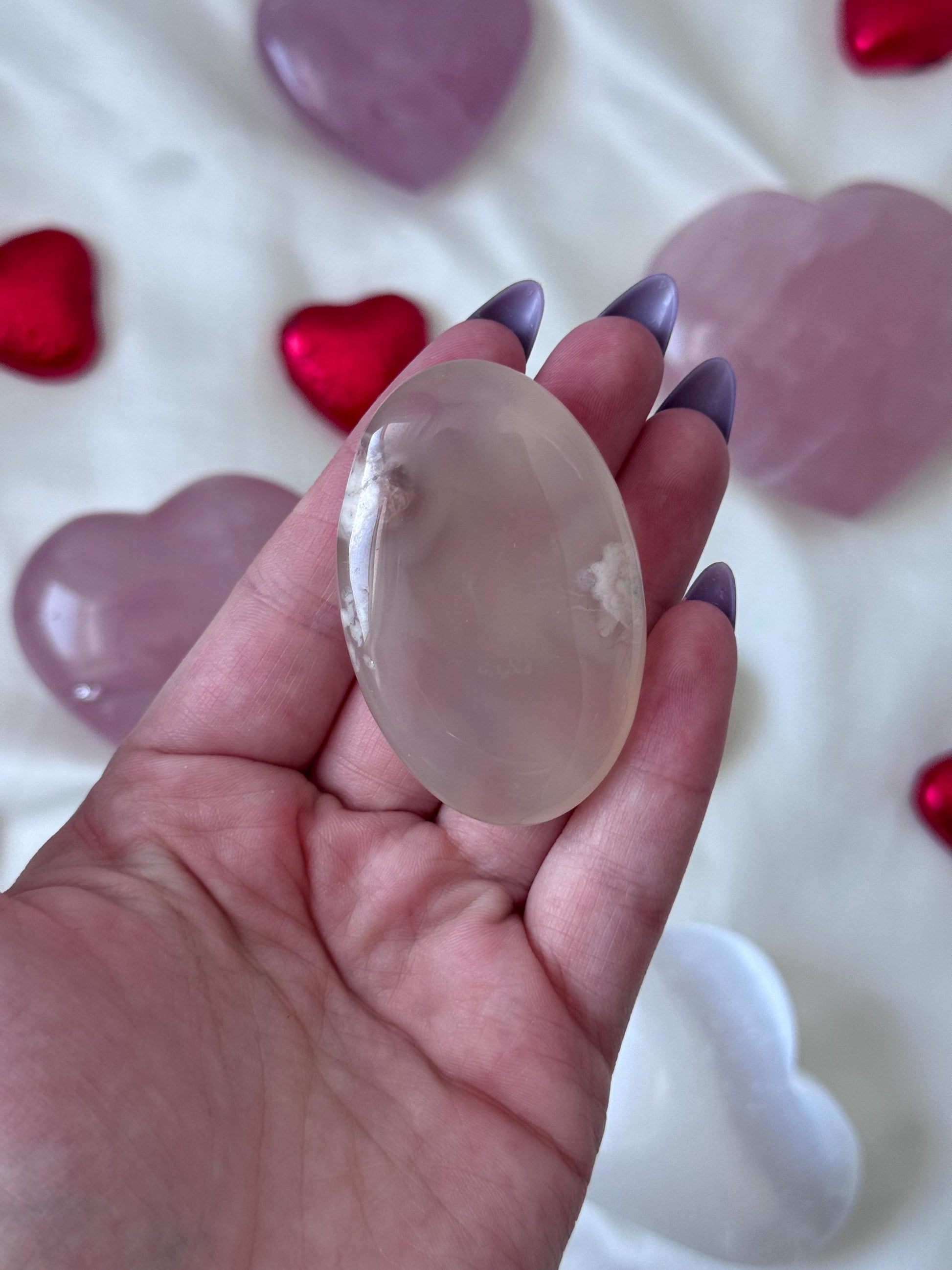 Beautiful Flower Agate Palm Stone | Flower Agate Worry Stone