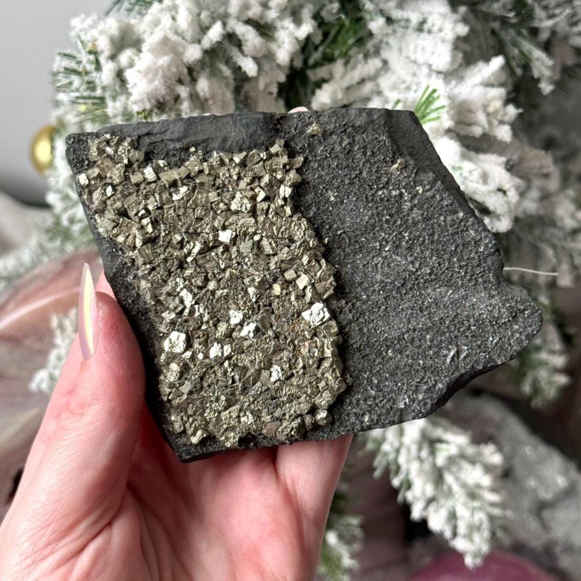 Pyrite on Basalt Crystal Specimen Rare Find Specialty Crystal Collectors Item Gift box Gift basket Natural Gemstones High Grade