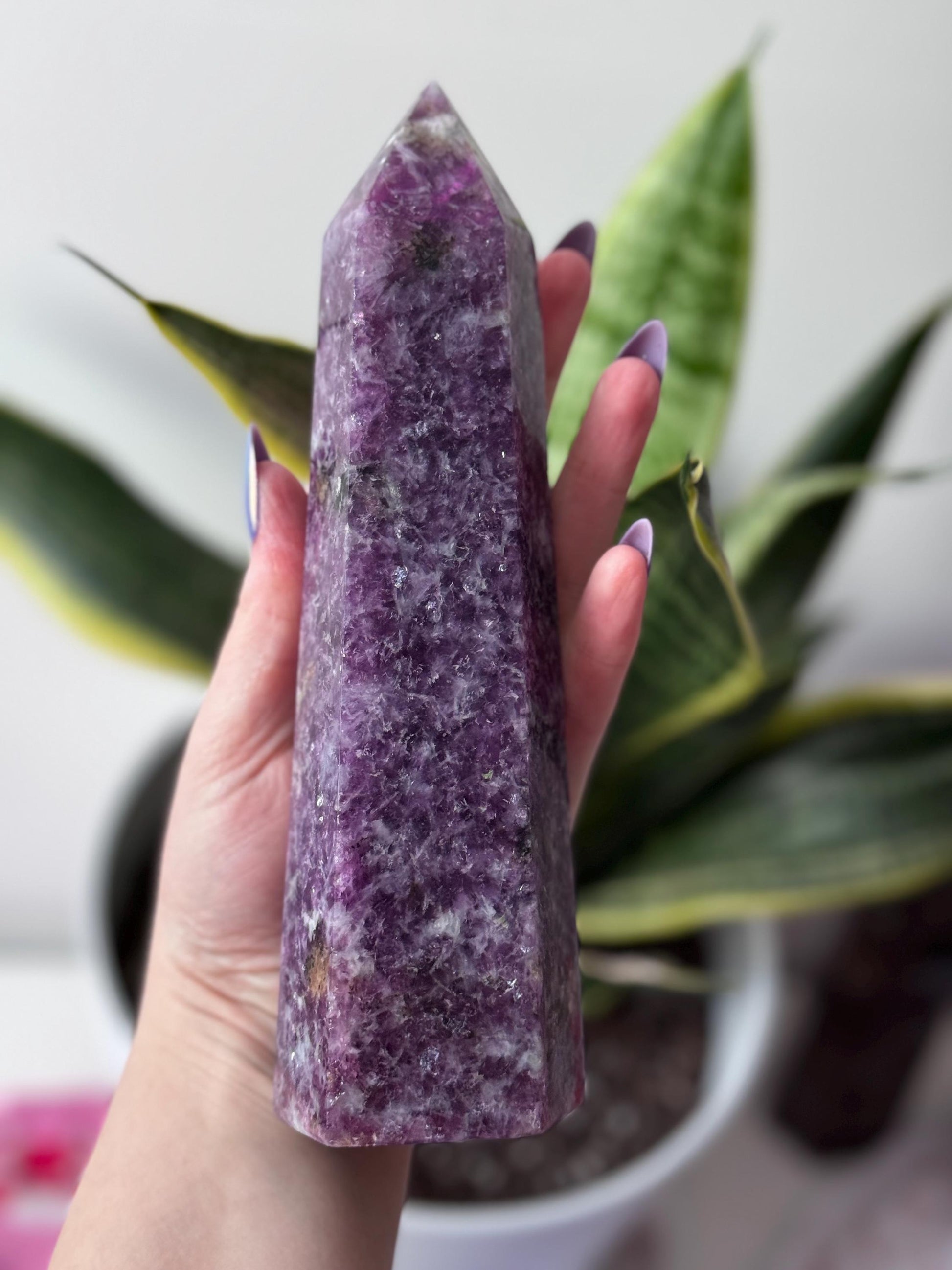 Large Lepidolite Tower 0.849kg 20cm Tall Lepidolite Obelisk