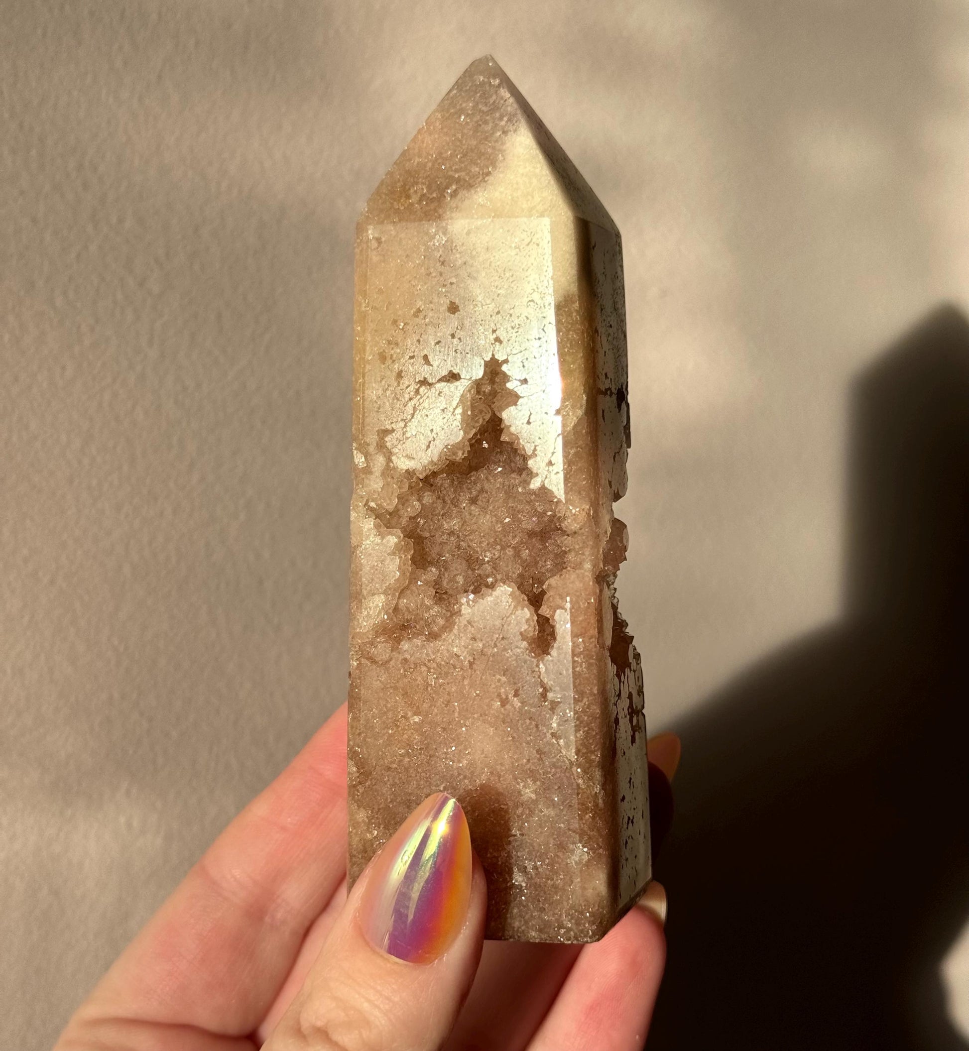 Pink Amethyst with Flower Agate Tower with Portal Druzy Pink Flower Amethyst Obelisk