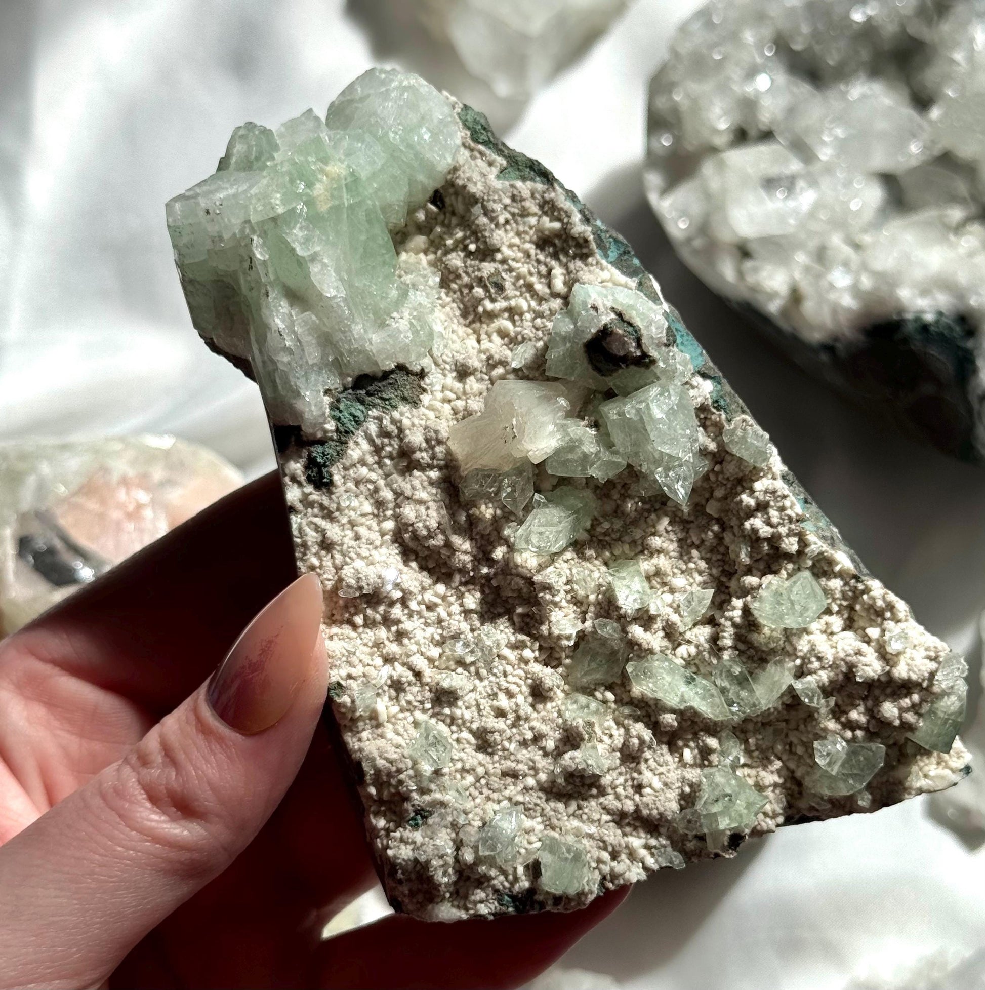 Stunning Green Apophyllite on Scolecite Specimen from India | Green Apophyllite on Scolecite Cluster