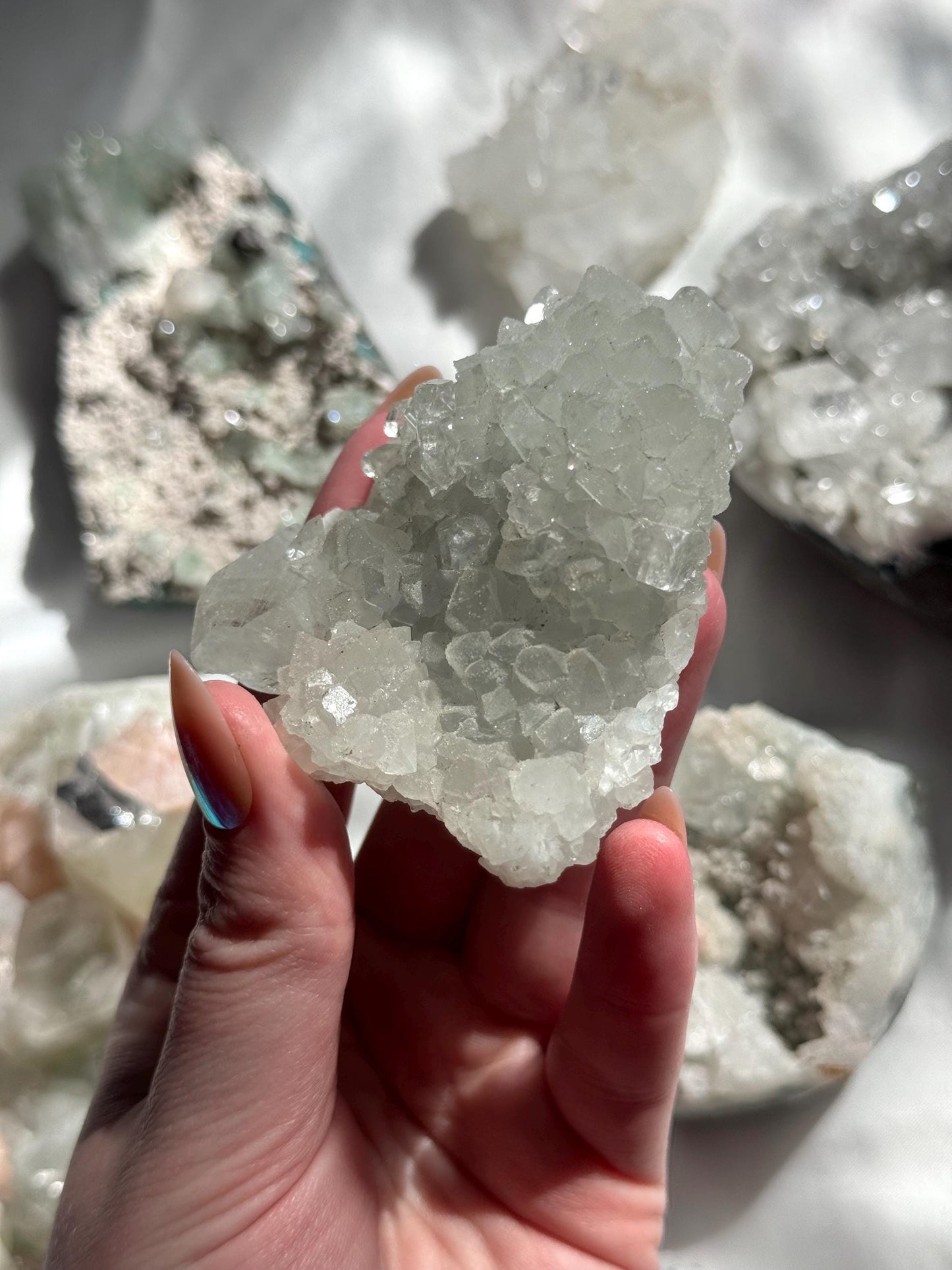 Raw Apophyllite on Chalcedony Cluster | Diamond Apophyllite