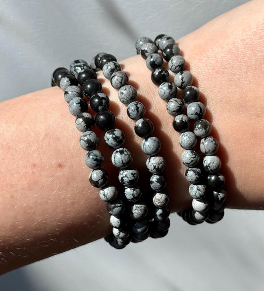Gorgeous Snowflake Obsidian Bracelet | Snowflake Obsidian Beaded Bracelets 6mm