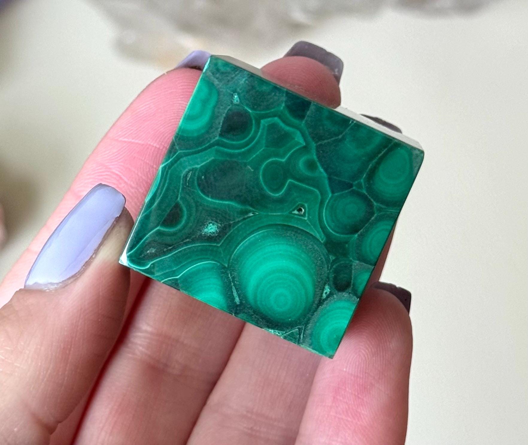 Beautiful Malachite Cube | Polished Banded Malachite Block