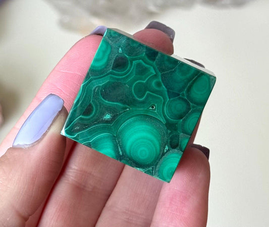 Beautiful Malachite Cube | Polished Banded Malachite Block