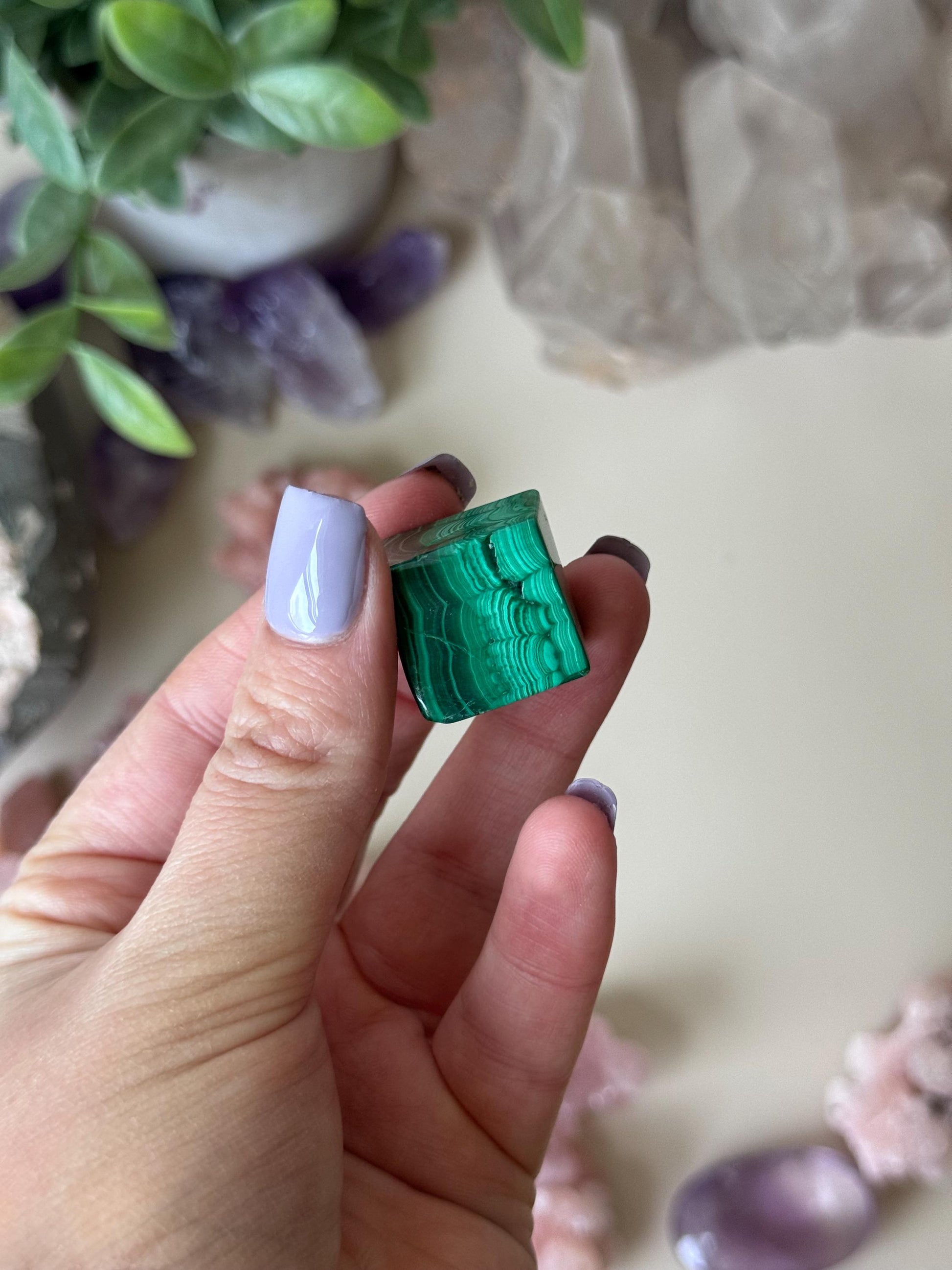 Beautiful Malachite Mini Cube Carving | Imperfect Malachite Block Small