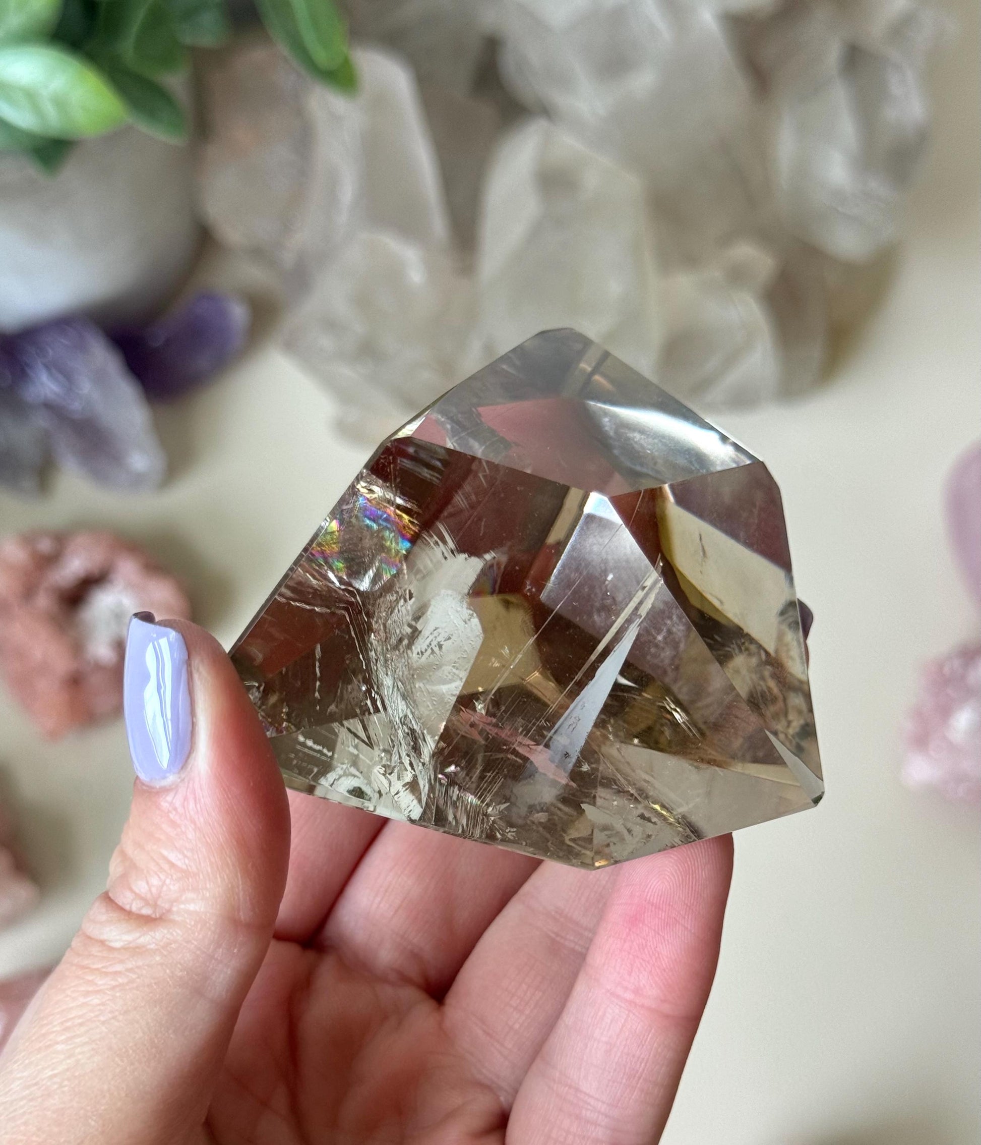 Beautiful Smoky Quartz Freeform with Rainbow | Polished Smokey Quartz Carving
