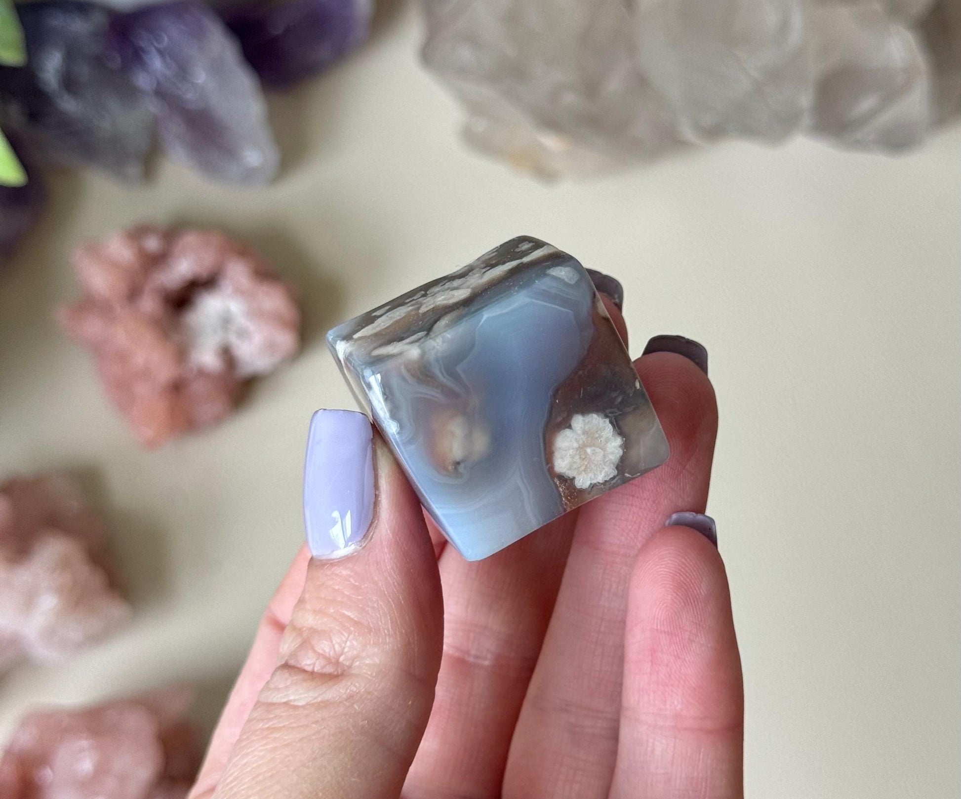 Beautiful Flower Agate Cube | Blue Flower Agate Block