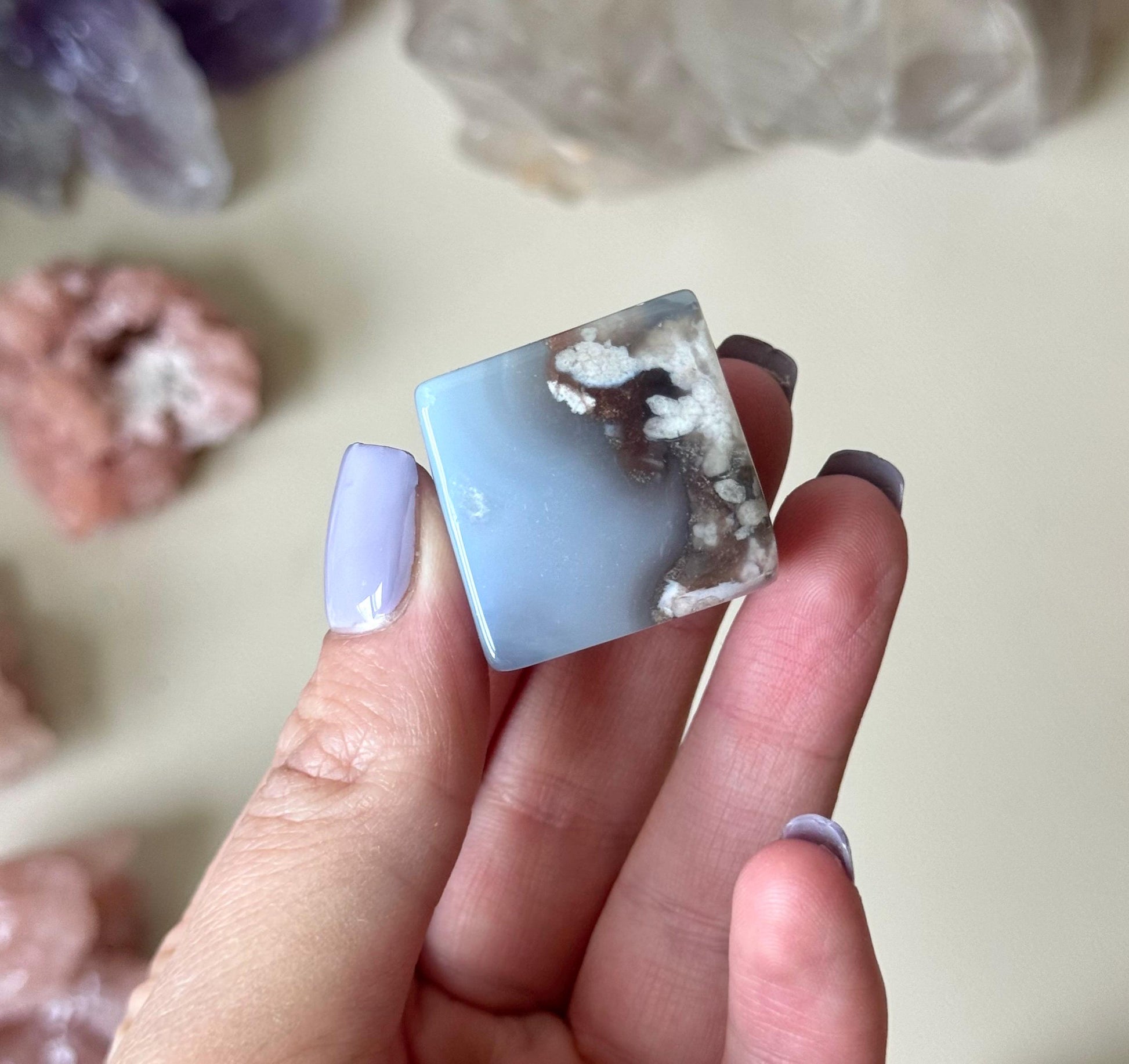 Beautiful Flower Agate Cube | Blue Flower Agate Block