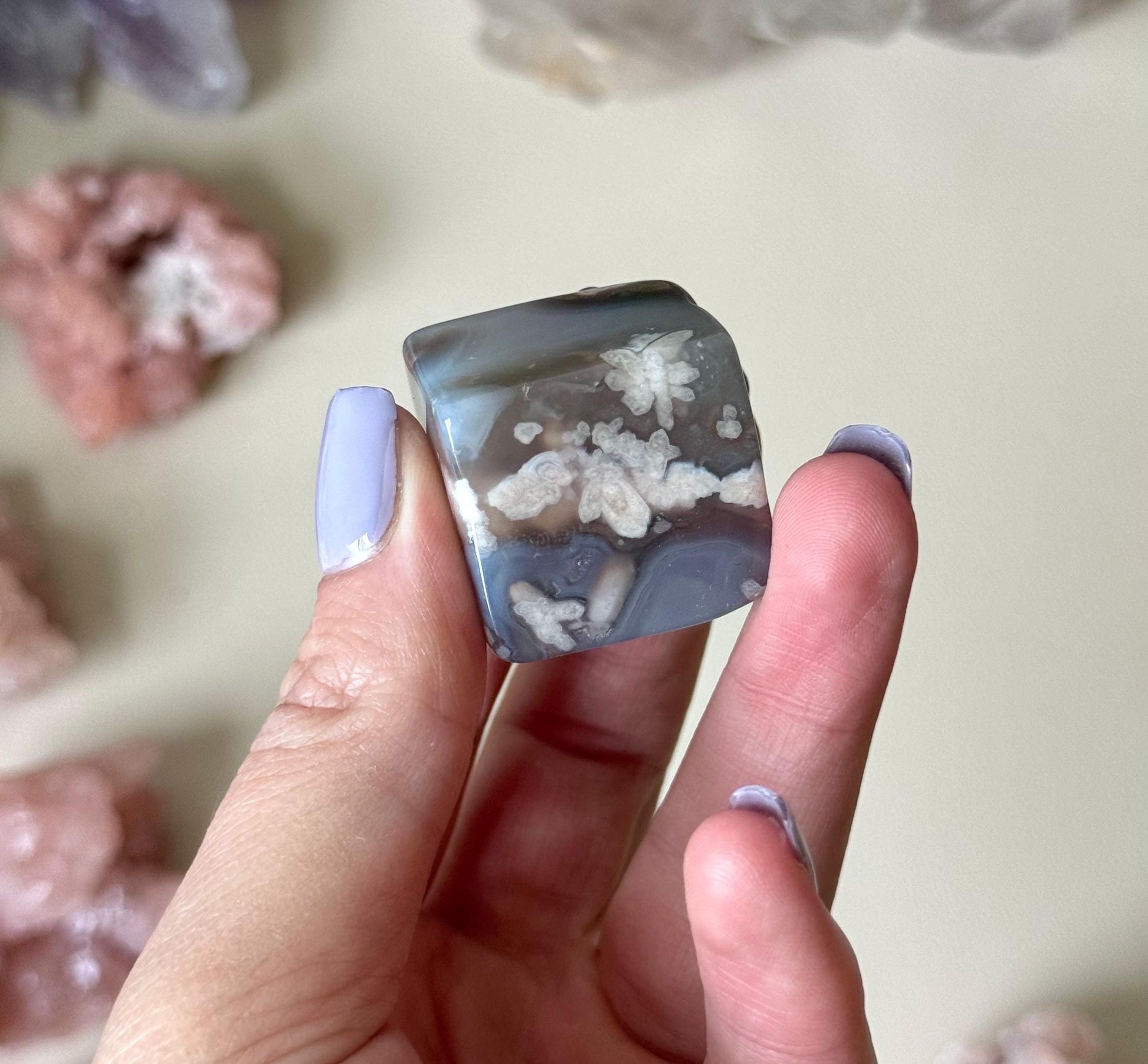 Beautiful Flower Agate Cube | Blue Flower Agate Block