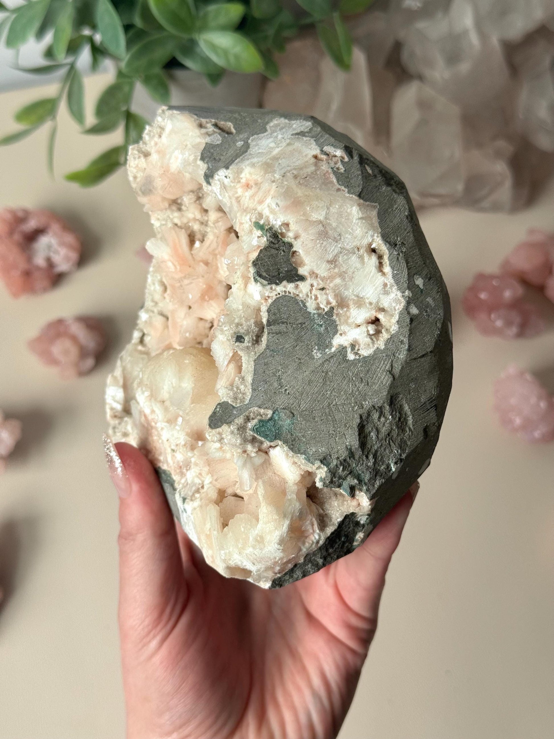 Stunning Pink Heulandite with Peach Stilbite Geode | Pink Apophyllite with Stilbite Specimen