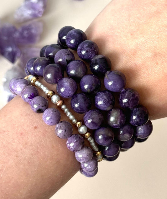 Beautiful Charoite Beaded Bracelets 12mm 10mm 8mm Beaded Charoite