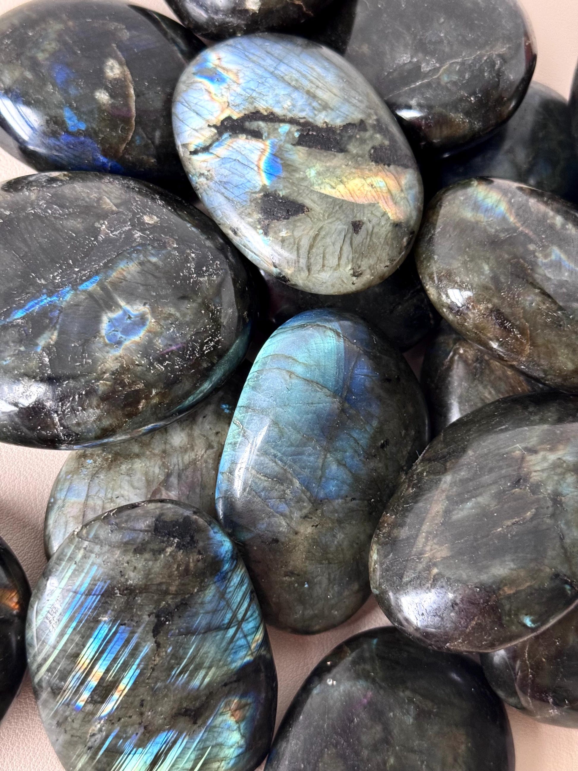 Beautiful Labradorite Palm Stones from Madagascar | Labradorite Soaps Intuitive Pick