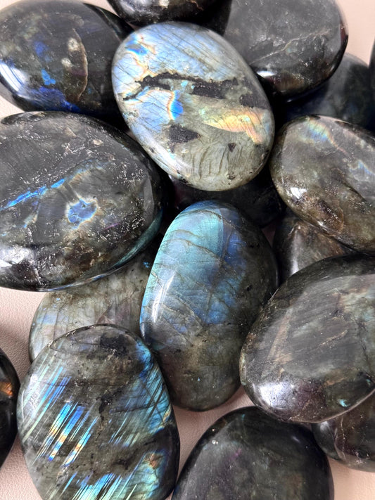 Beautiful Labradorite Palm Stones from Madagascar | Labradorite Soaps Intuitive Pick