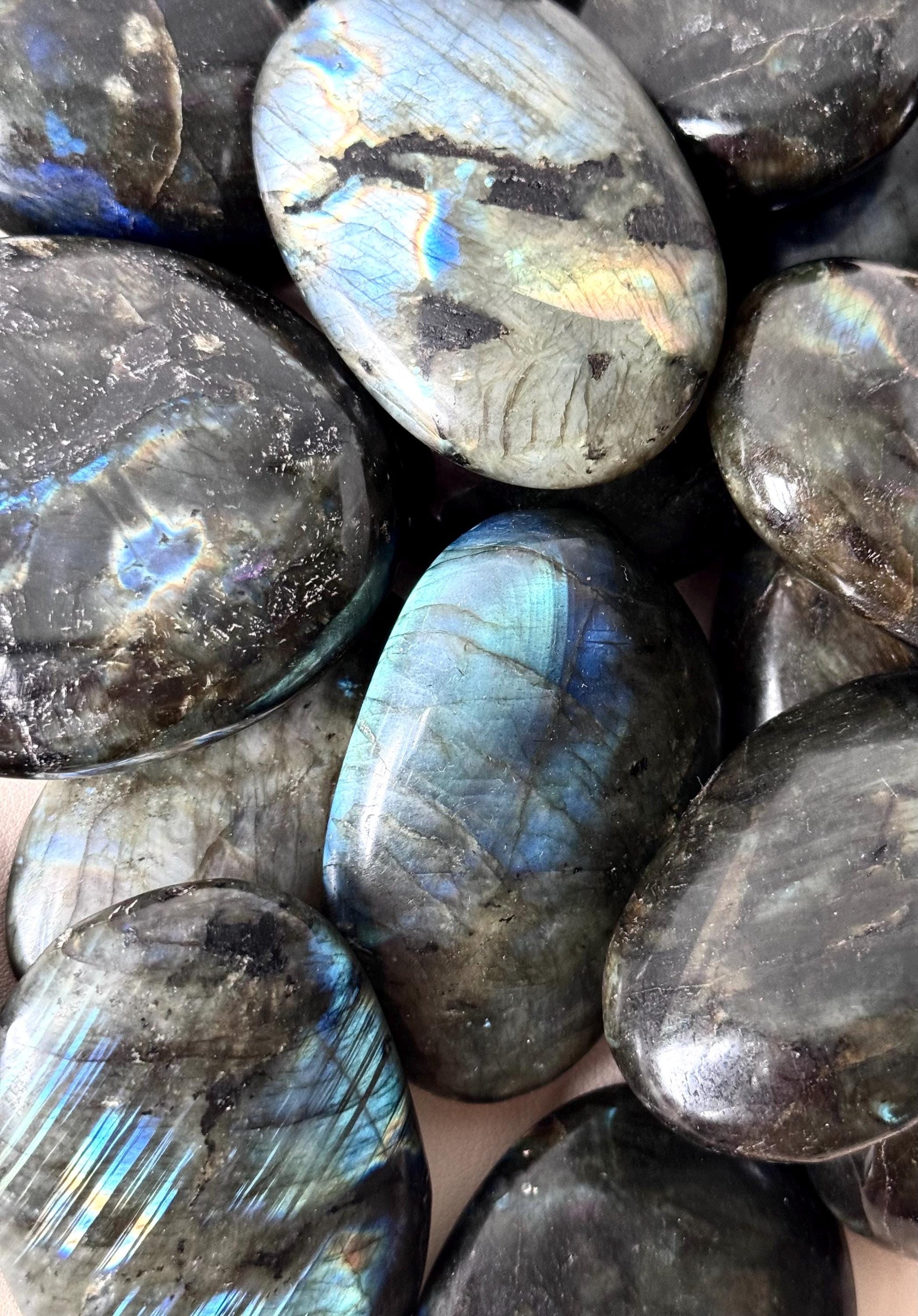 Beautiful Labradorite Palm Stones from Madagascar | Labradorite Soaps Intuitive Pick