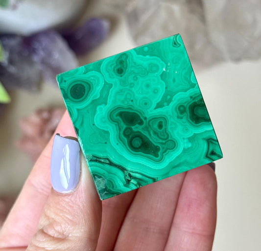 Beautiful Malachite Cube | Banded Malachite Tilted Cube Polished