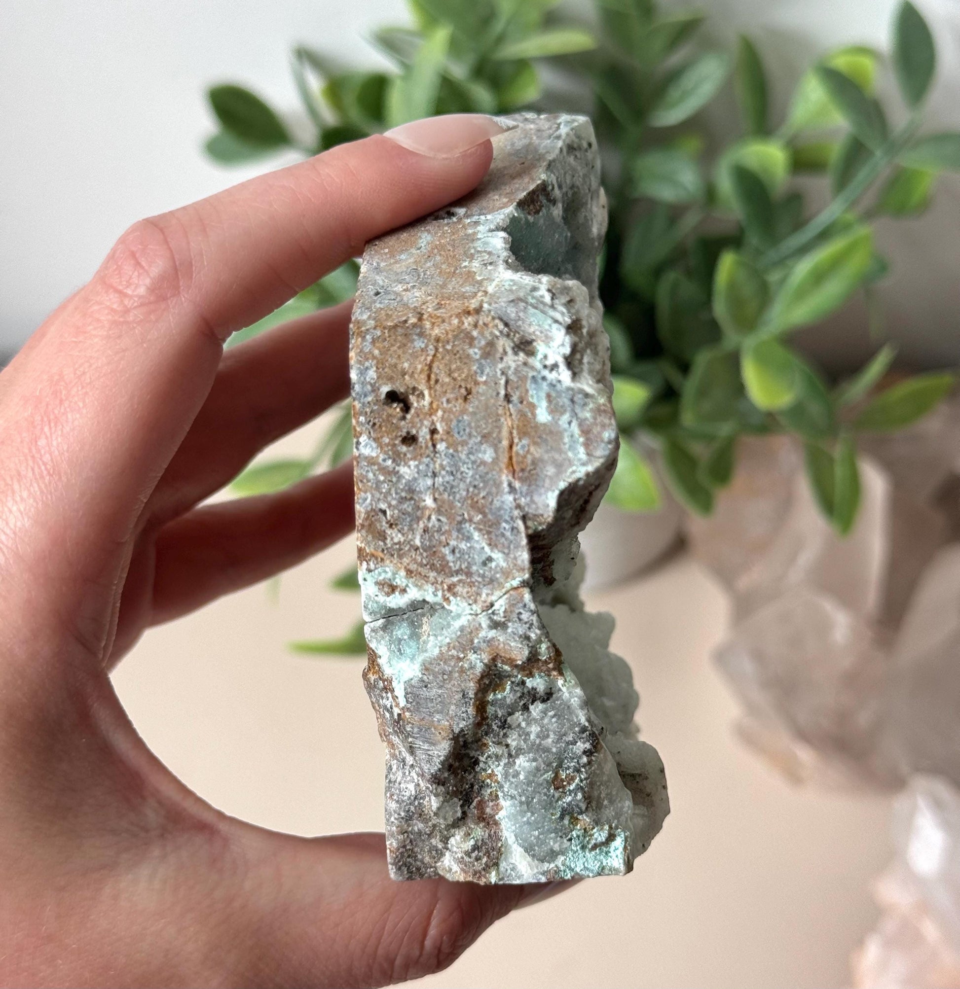 Beautiful Chrysocolla on Druzy Quartz Specimen from Dominican Republic of Congo | Drusy Chrysocolla Quartz