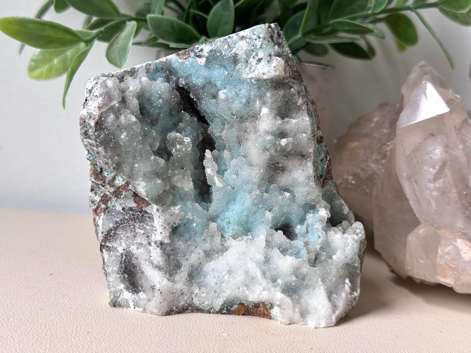Beautiful Chrysocolla on Druzy Quartz Specimen from Dominican Republic of Congo | Drusy Chrysocolla Quartz
