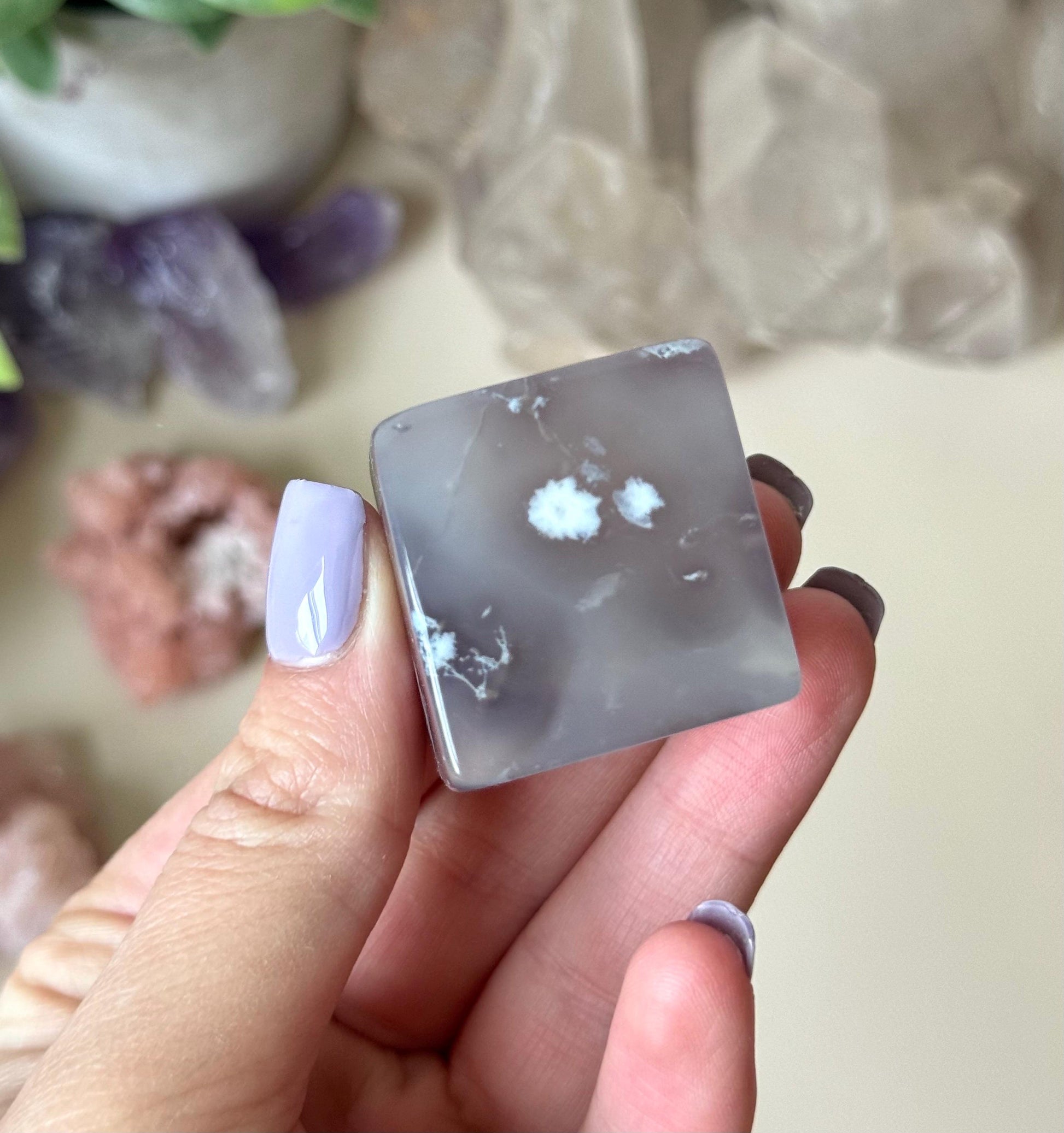 Beautiful Flower Agate Cube | Blue Flower Agate Block