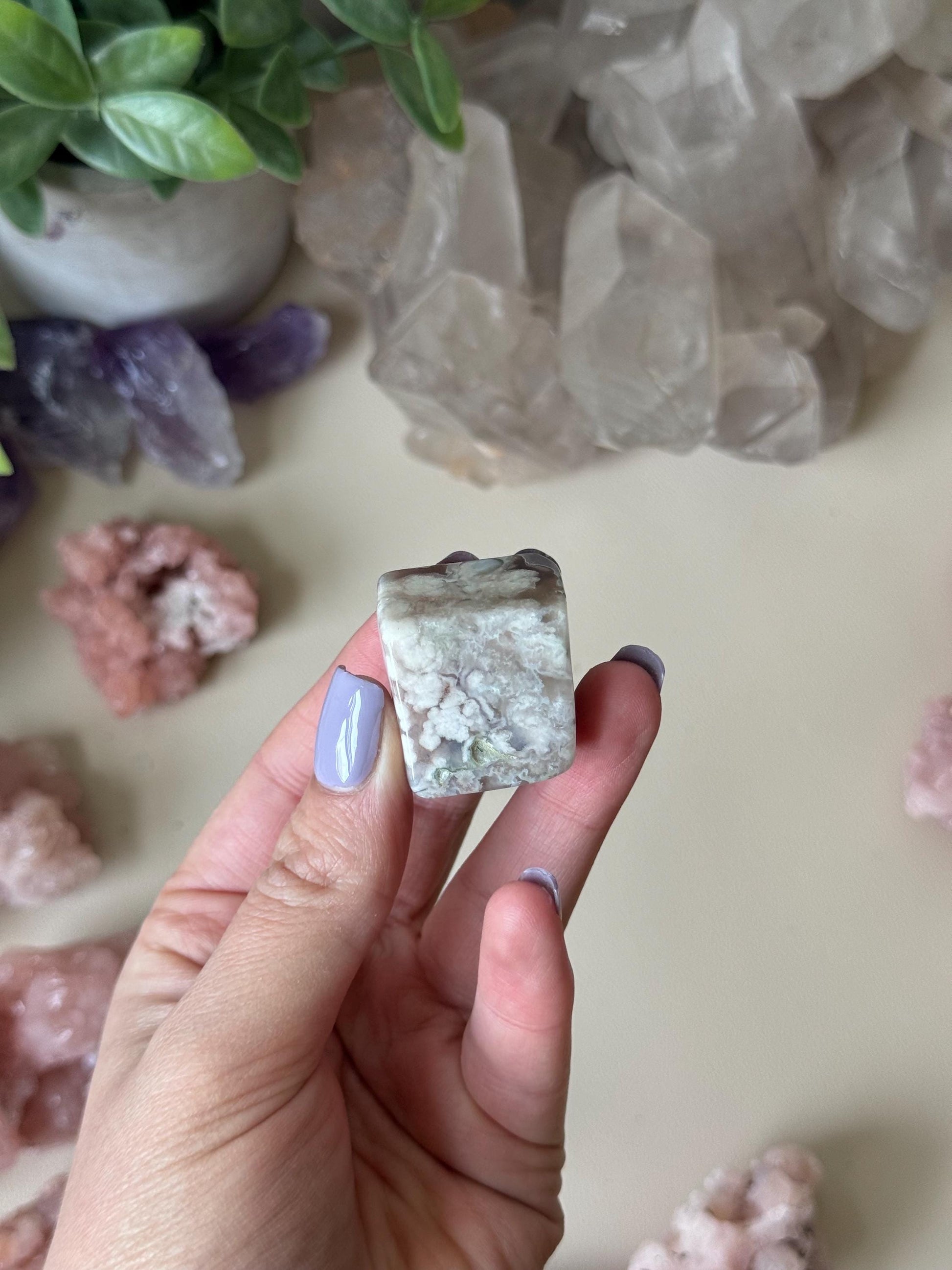 Beautiful Flower Agate Cube | Blue Flower Agate Block