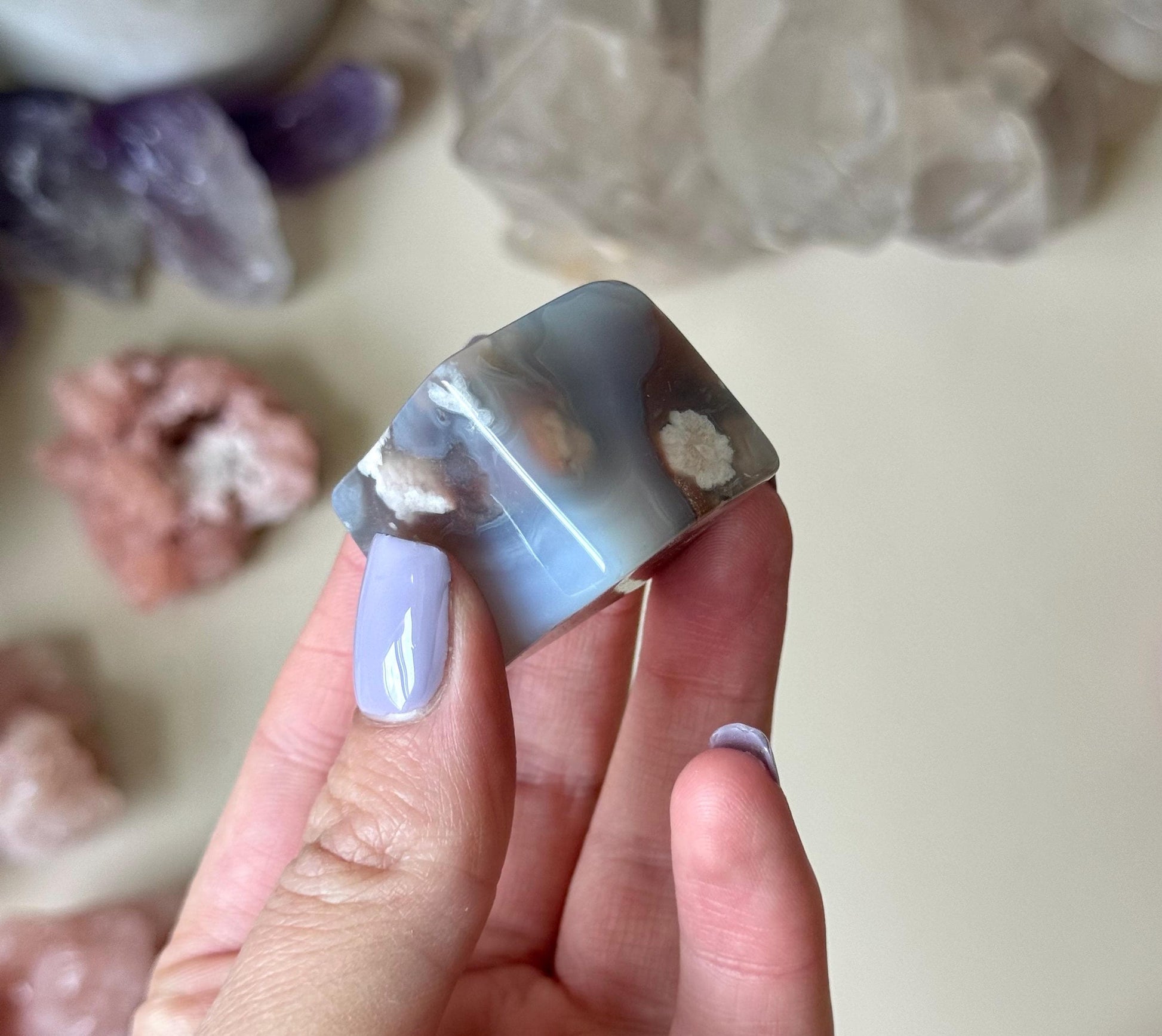 Beautiful Flower Agate Cube | Blue Flower Agate Block