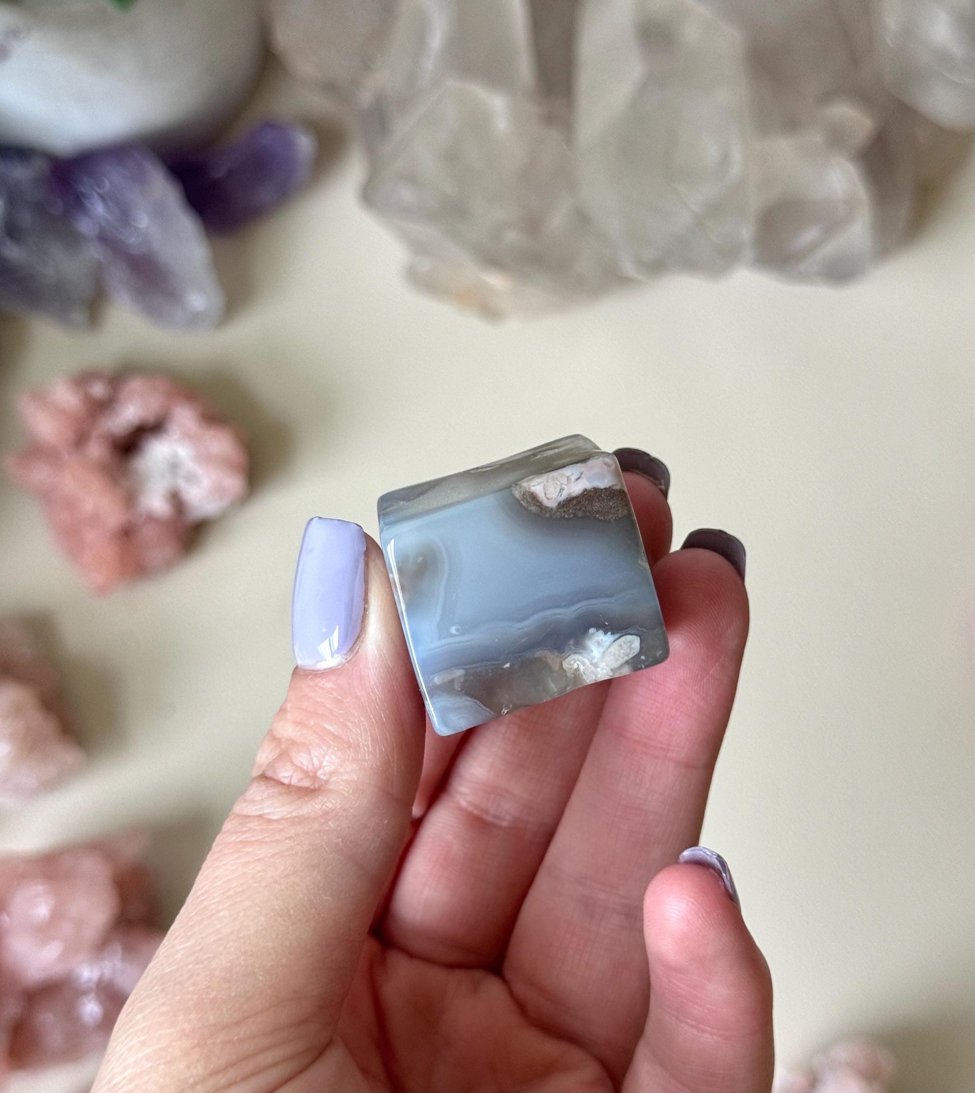 Beautiful Flower Agate Cube | Blue Flower Agate Block