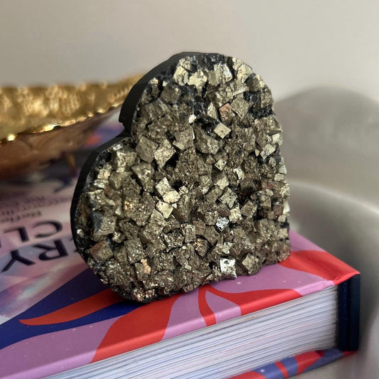 Pyrite on Basalt Heart Carving