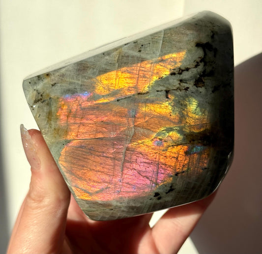 Sunset Labradorite Freeform | 0.899KG Labradorite Slab with Pink Purple Orange Flash