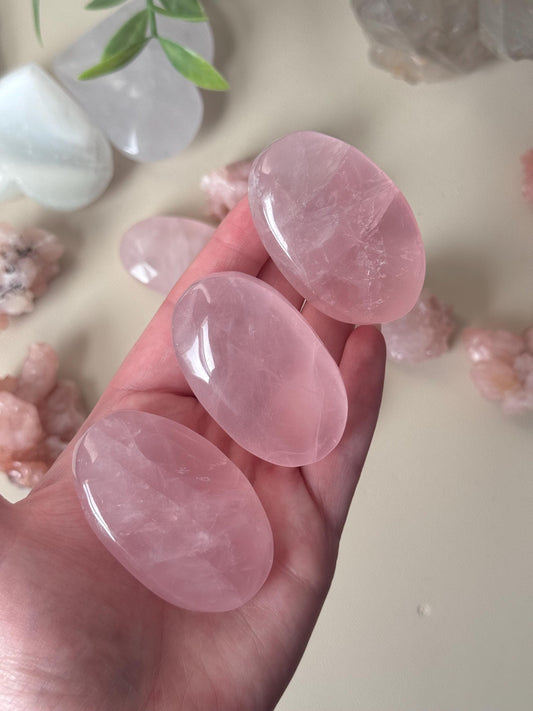 High Quality Rose Quartz Palm Stones from Madagascar | Rose Quartz Worry Stone