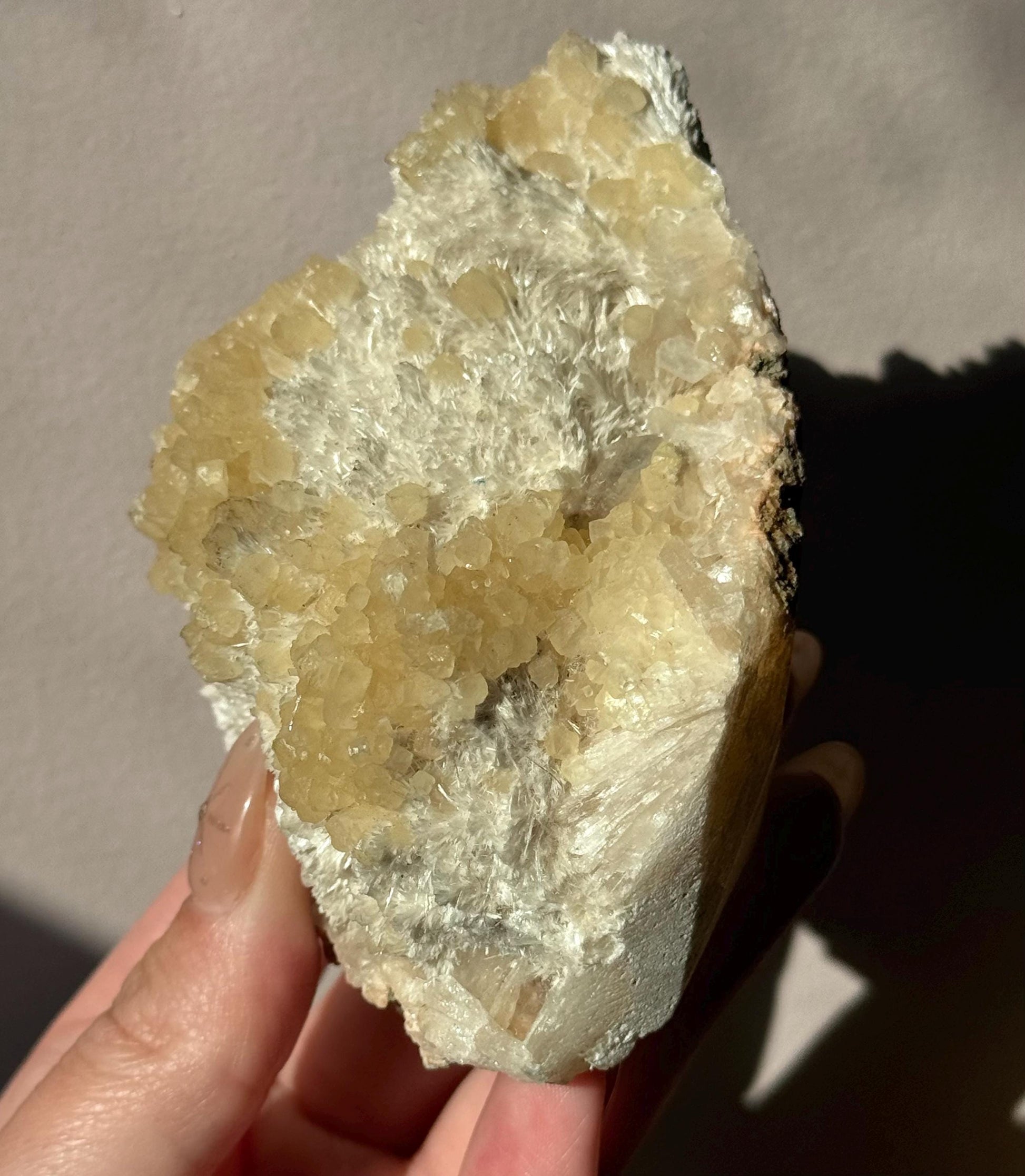 Beautiful White Stilbite with Honey Calcite & Druzy Apophyllite Specimen from India