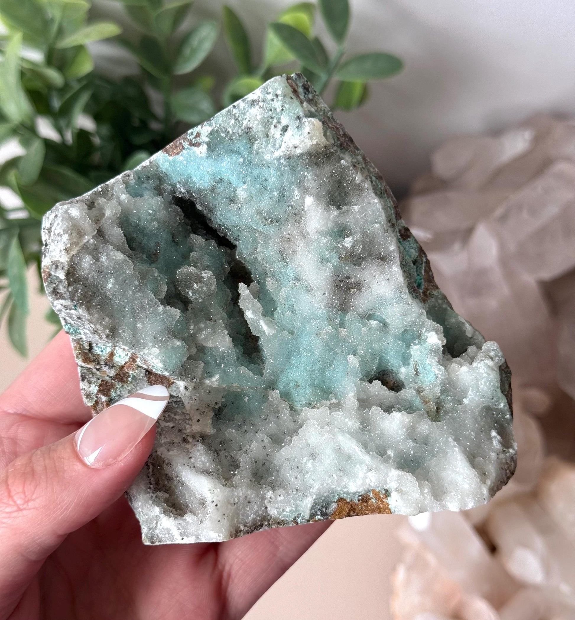 Beautiful Chrysocolla on Druzy Quartz Specimen from Dominican Republic of Congo | Drusy Chrysocolla Quartz