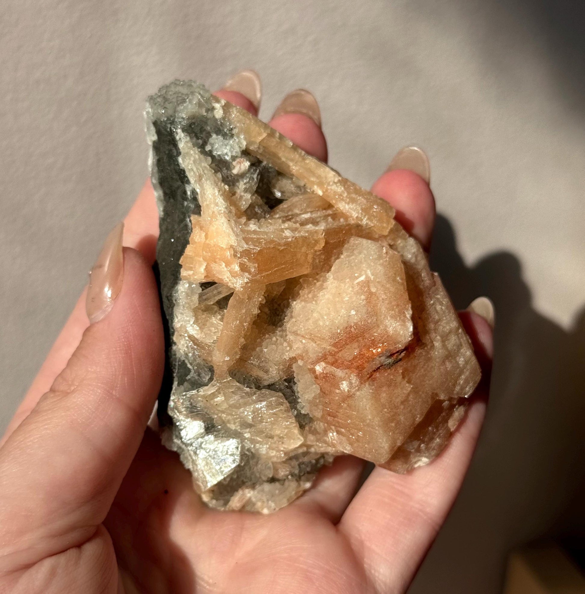 Beautiful Druzy Blue Chalcedony with Peach Stillbites Cluster from India