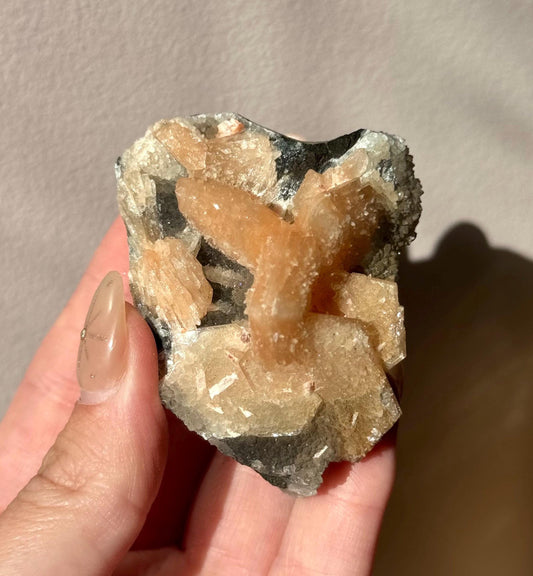 Beautiful Druzy Blue Chalcedony with Peach Stillbites Cluster from India