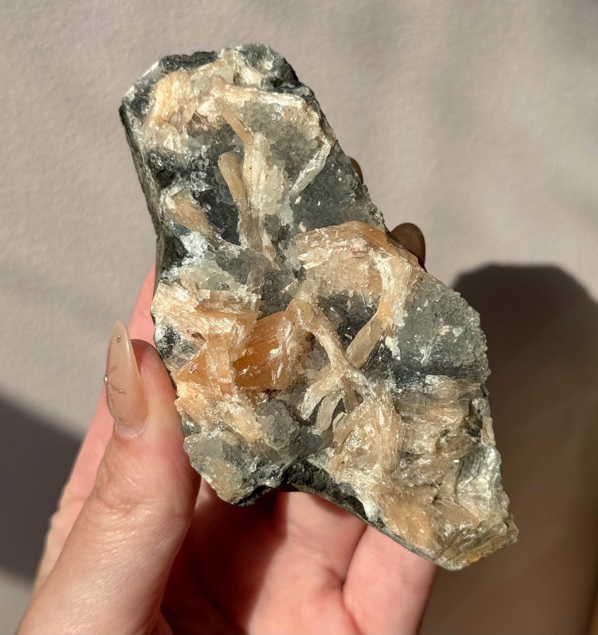 Beautiful Druzy Blue Chalcedony with Peach Stillbites Cluster from India