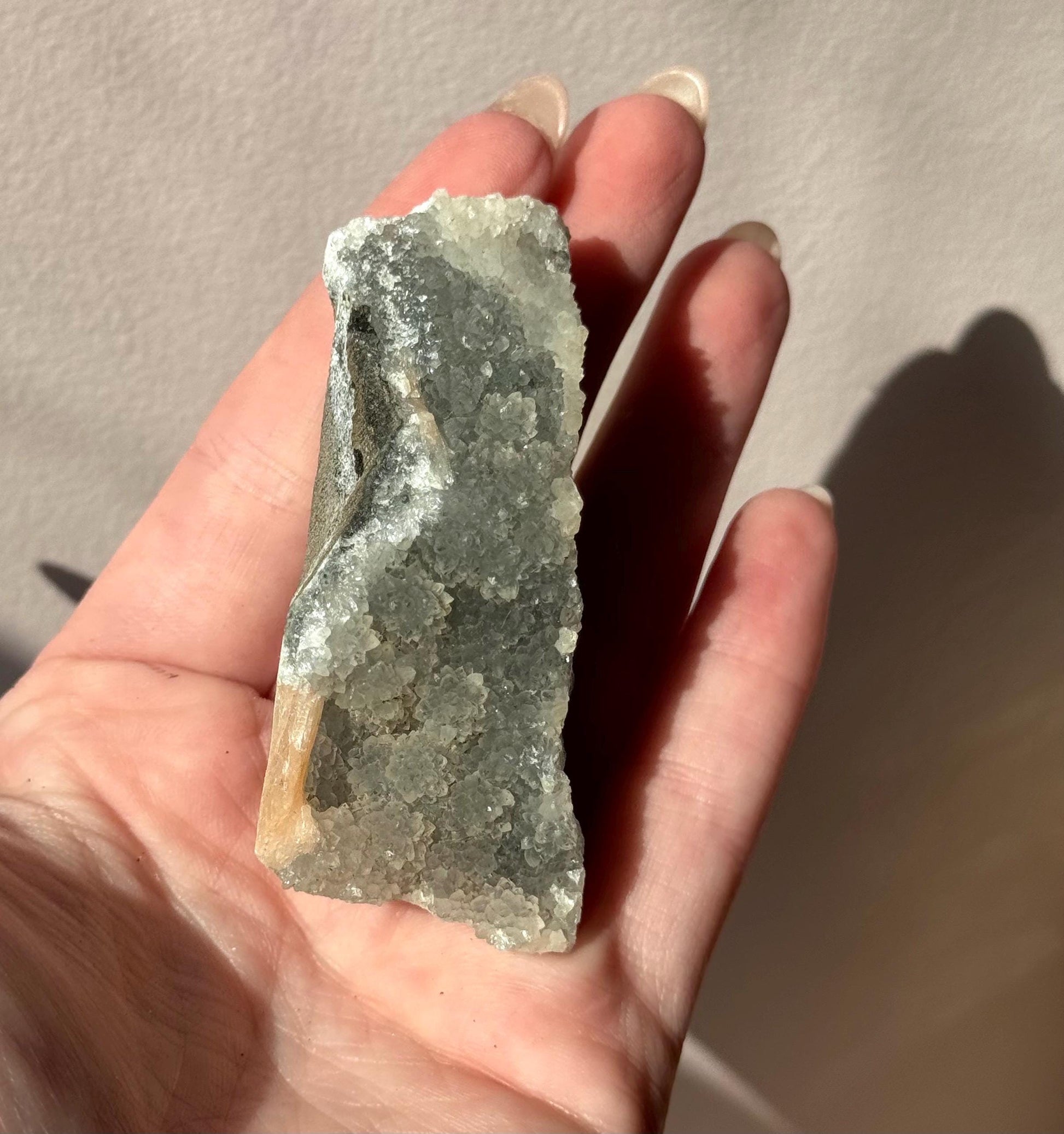 Beautiful Druzy Blue Chalcedony with Peach Stillbites Cluster from India