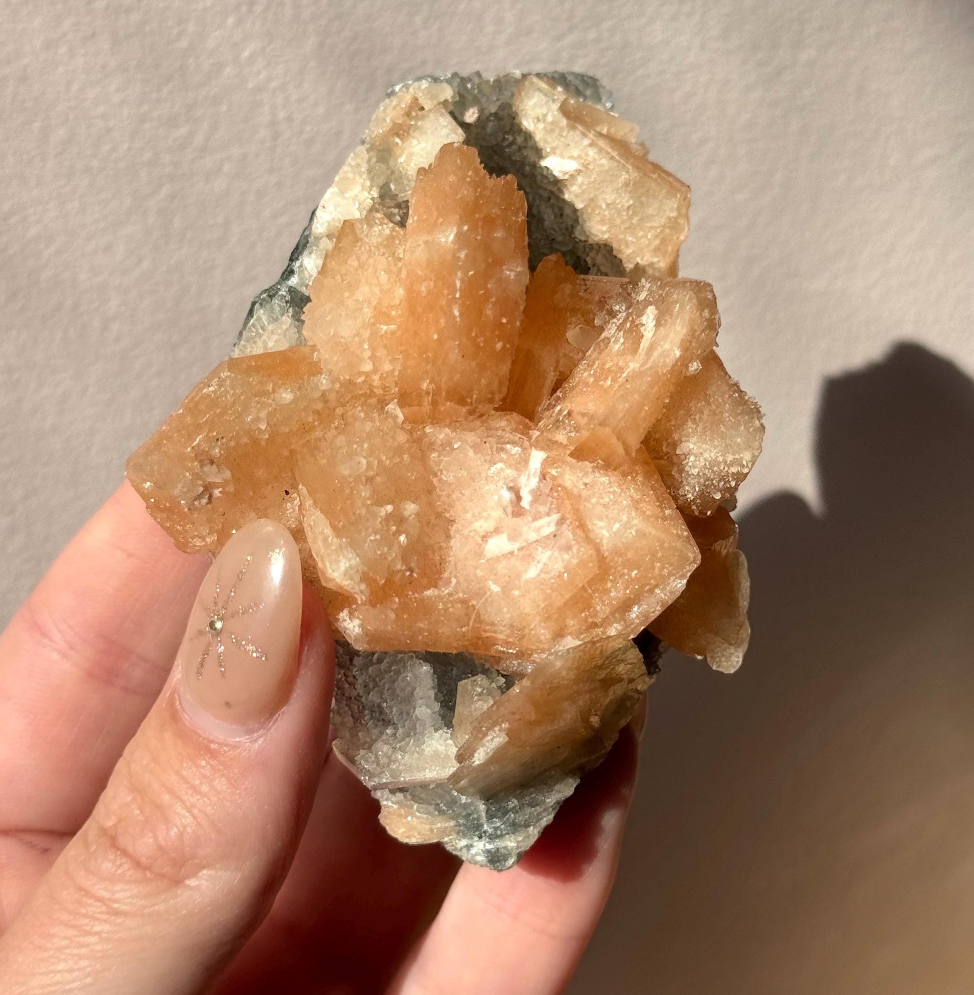 Beautiful Druzy Blue Chalcedony with Peach Stillbites Cluster from India