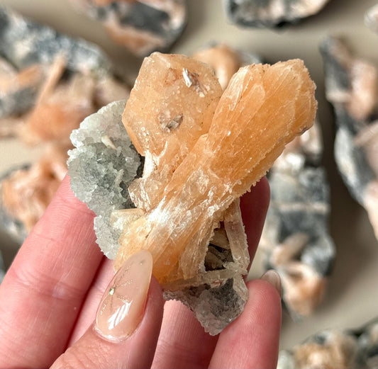 Beautiful Druzy Blue Chalcedony with Peach Stillbites Cluster from India