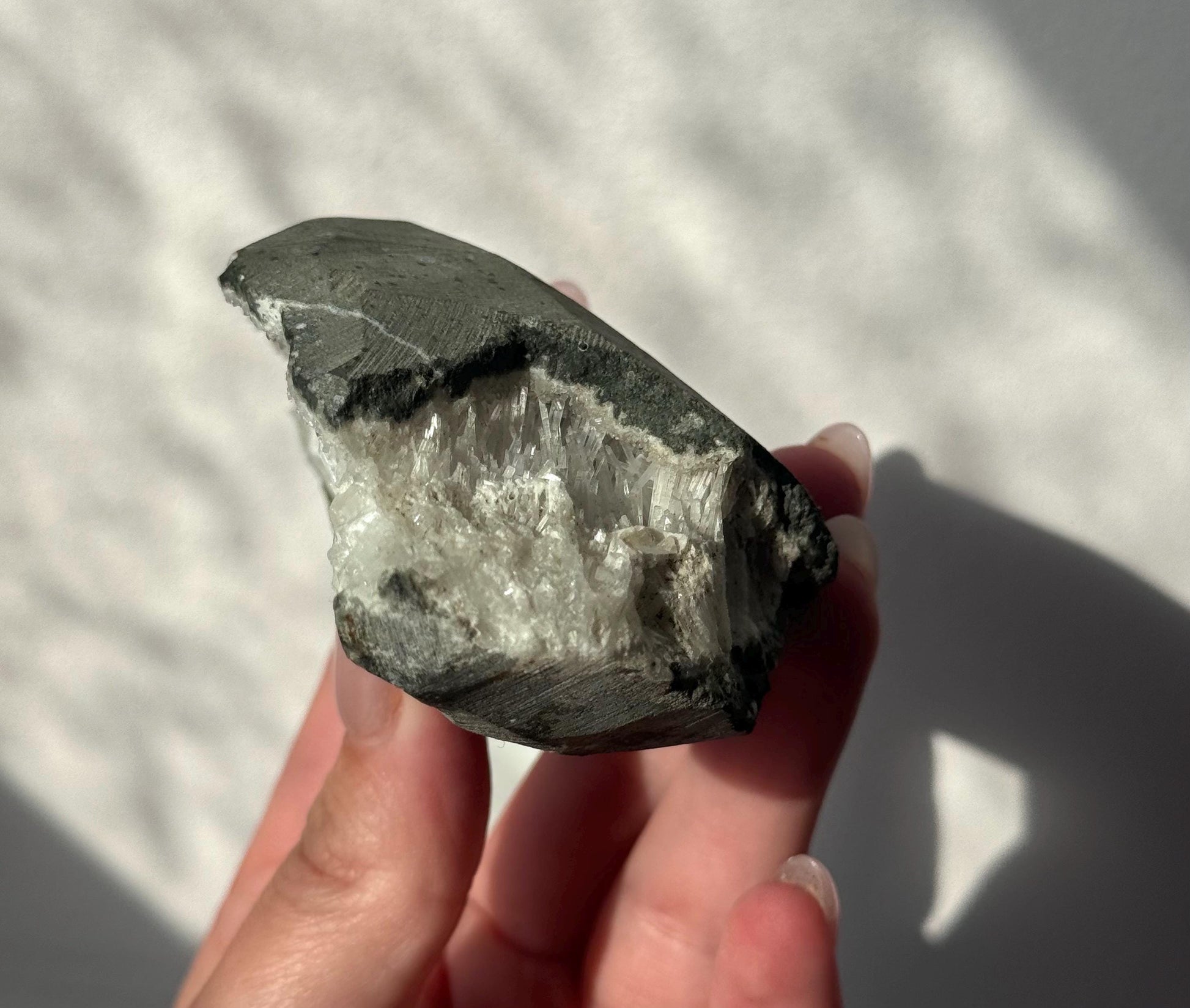 Beautiful Mesolite on Druzy Apophyllite Geode from India | Mesolite Specimen on Apophyllite