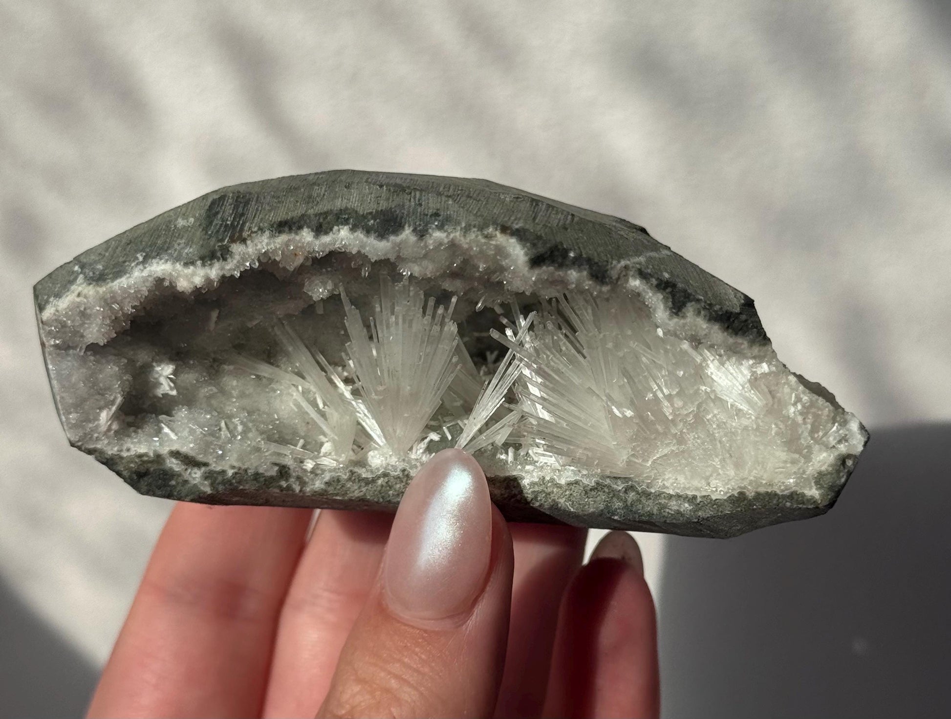 Beautiful Mesolite on Druzy Apophyllite Geode from India | Mesolite Specimen on Apophyllite