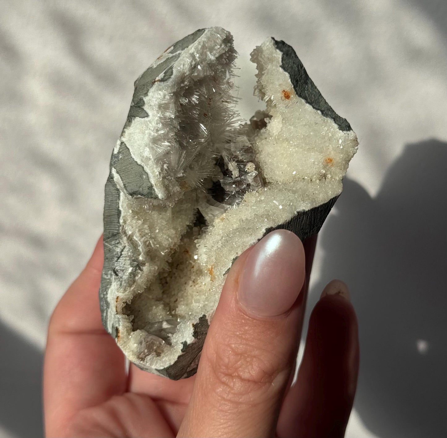 Beautiful Mesolite on Druzy Apophyllite Geode from India | Mesolite Specimen on Apophyllite