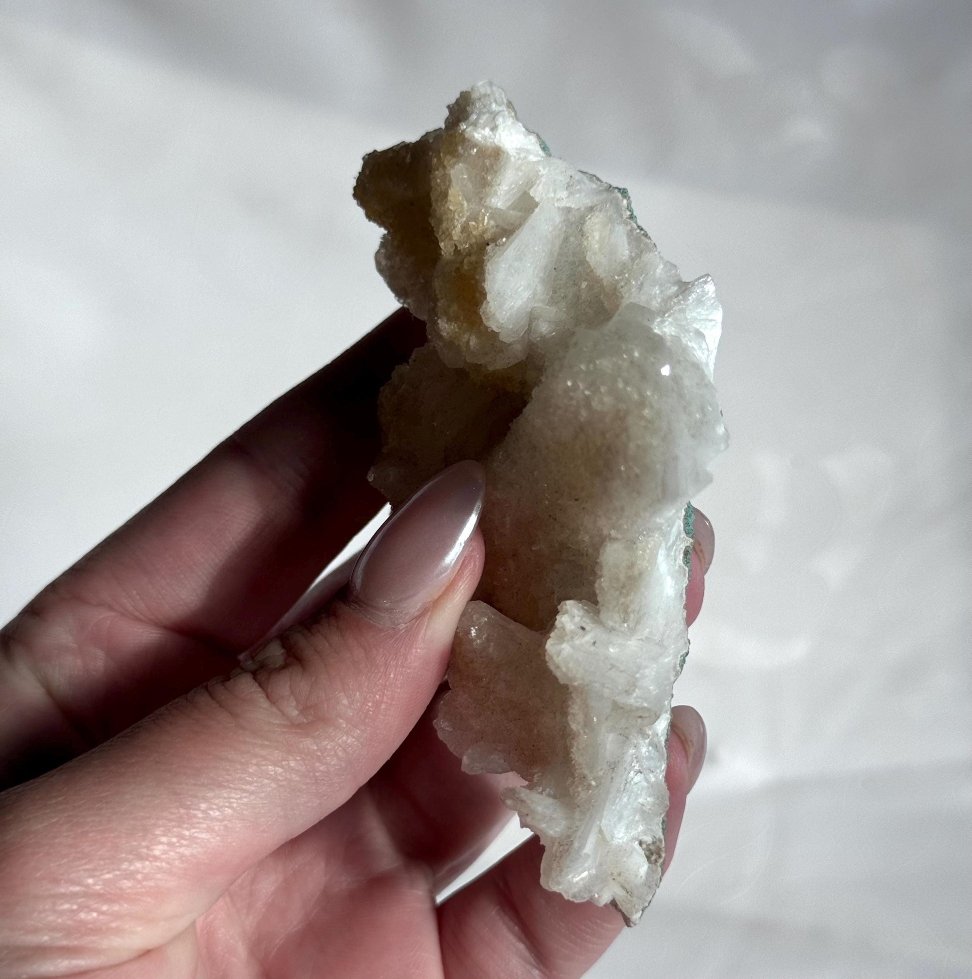 Beautiful White Stilbite with Druzy Apophyllite & Honey Calcite Specimen from India