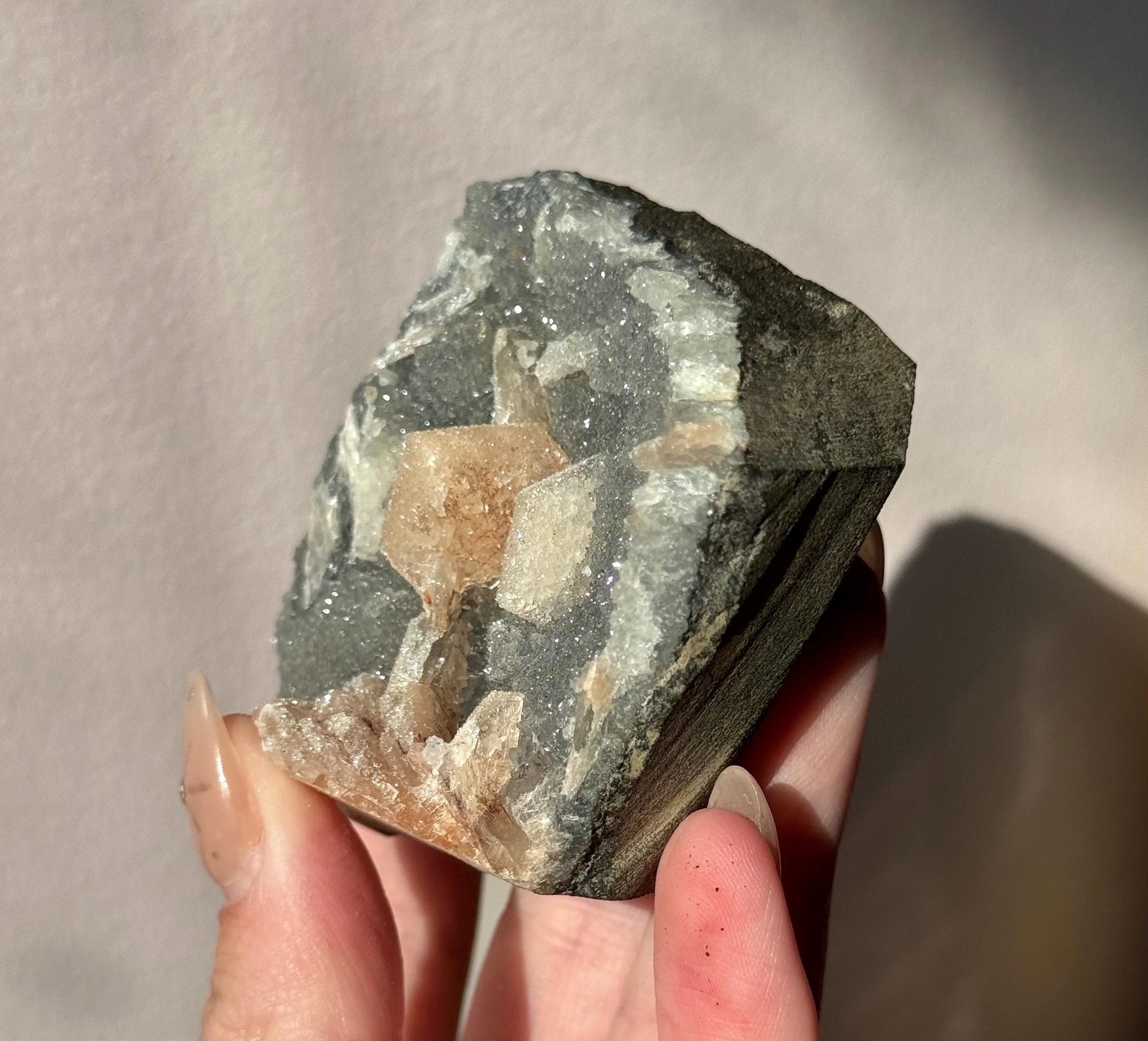 Beautiful Druzy Blue Chalcedony with Peach Stillbites Cluster from India