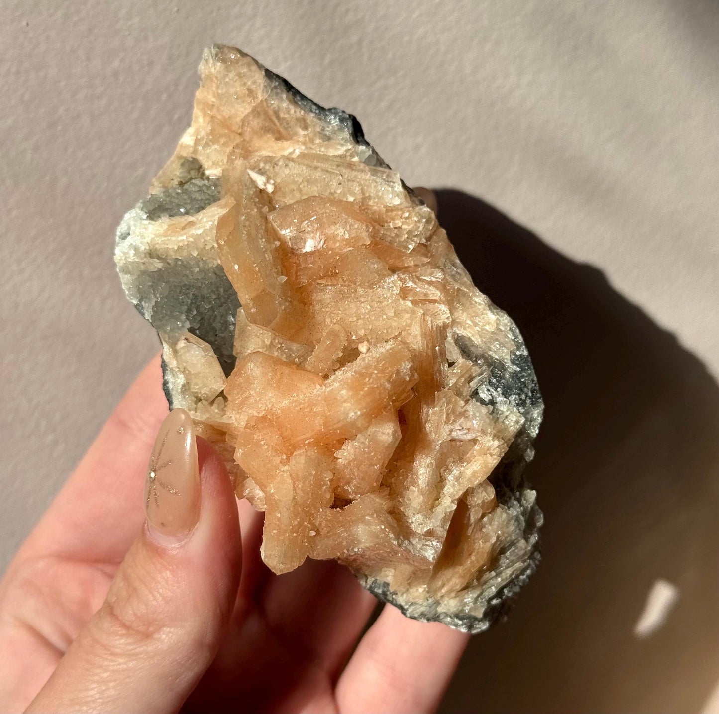 Beautiful Druzy Blue Chalcedony with Peach Stillbites Cluster from India
